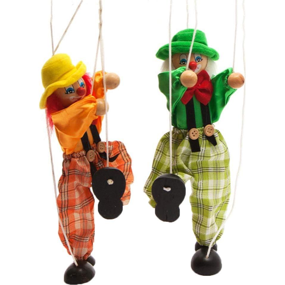 Conjunto de 4 Marionetas de Payaso de Madera Willcome 42.4 cm