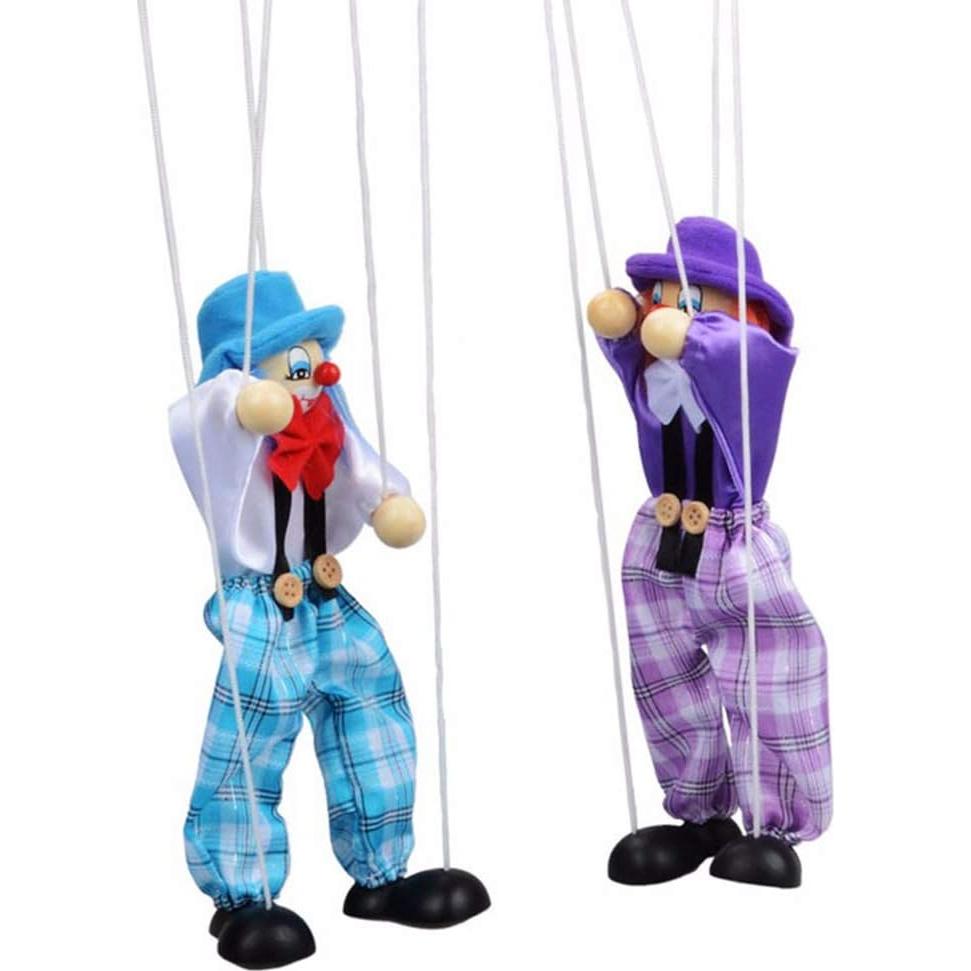 Conjunto de 4 Marionetas de Payaso de Madera Willcome 42.4 cm