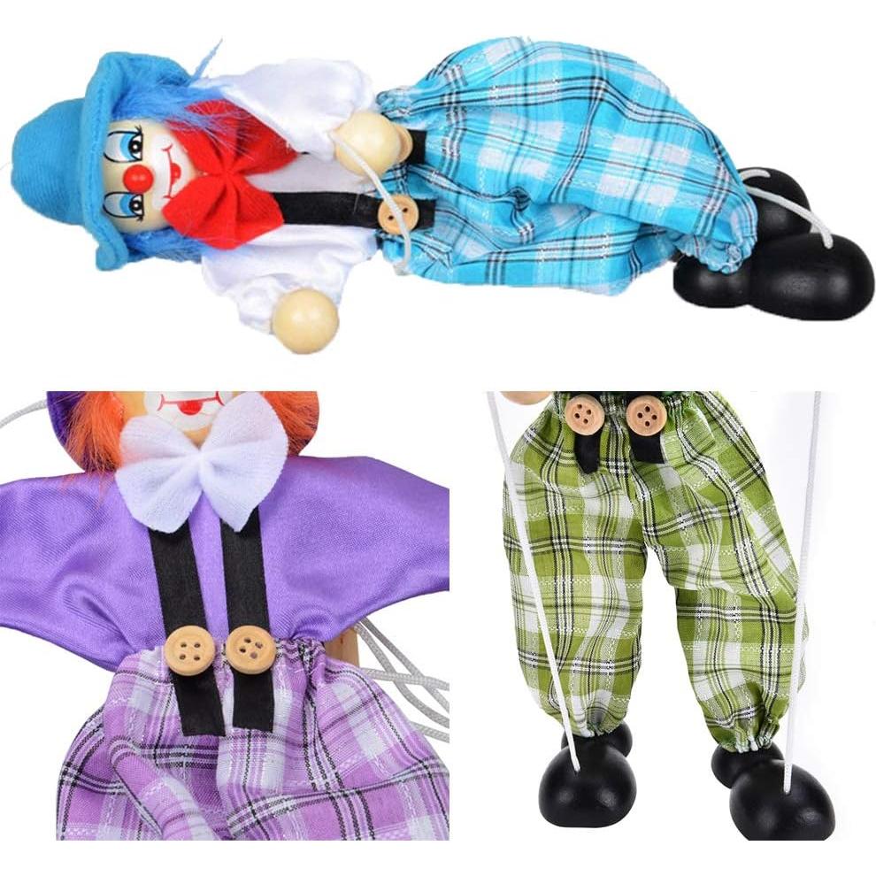 Conjunto de 4 Marionetas de Payaso de Madera Willcome 42.4 cm