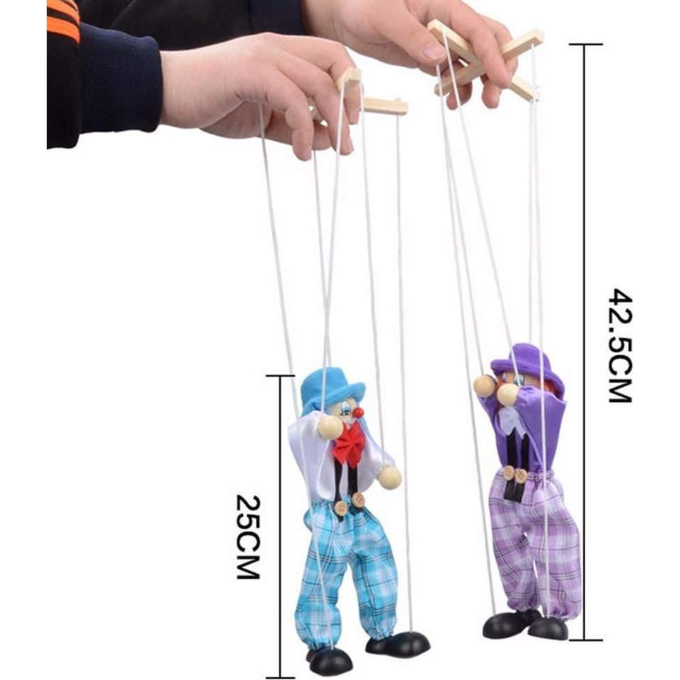 Conjunto de 4 Marionetas de Payaso de Madera Willcome 42.4 cm