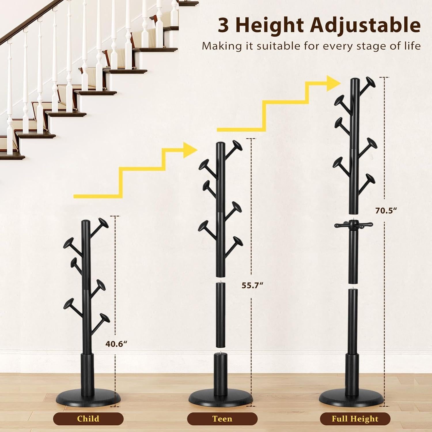 Perchero de Madera Sólida Taitiy 10 Ganchos 68 kg Negro