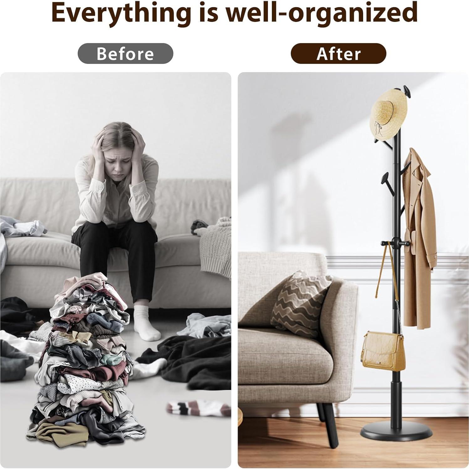 Perchero de Madera Sólida Taitiy 10 Ganchos 68 kg Negro