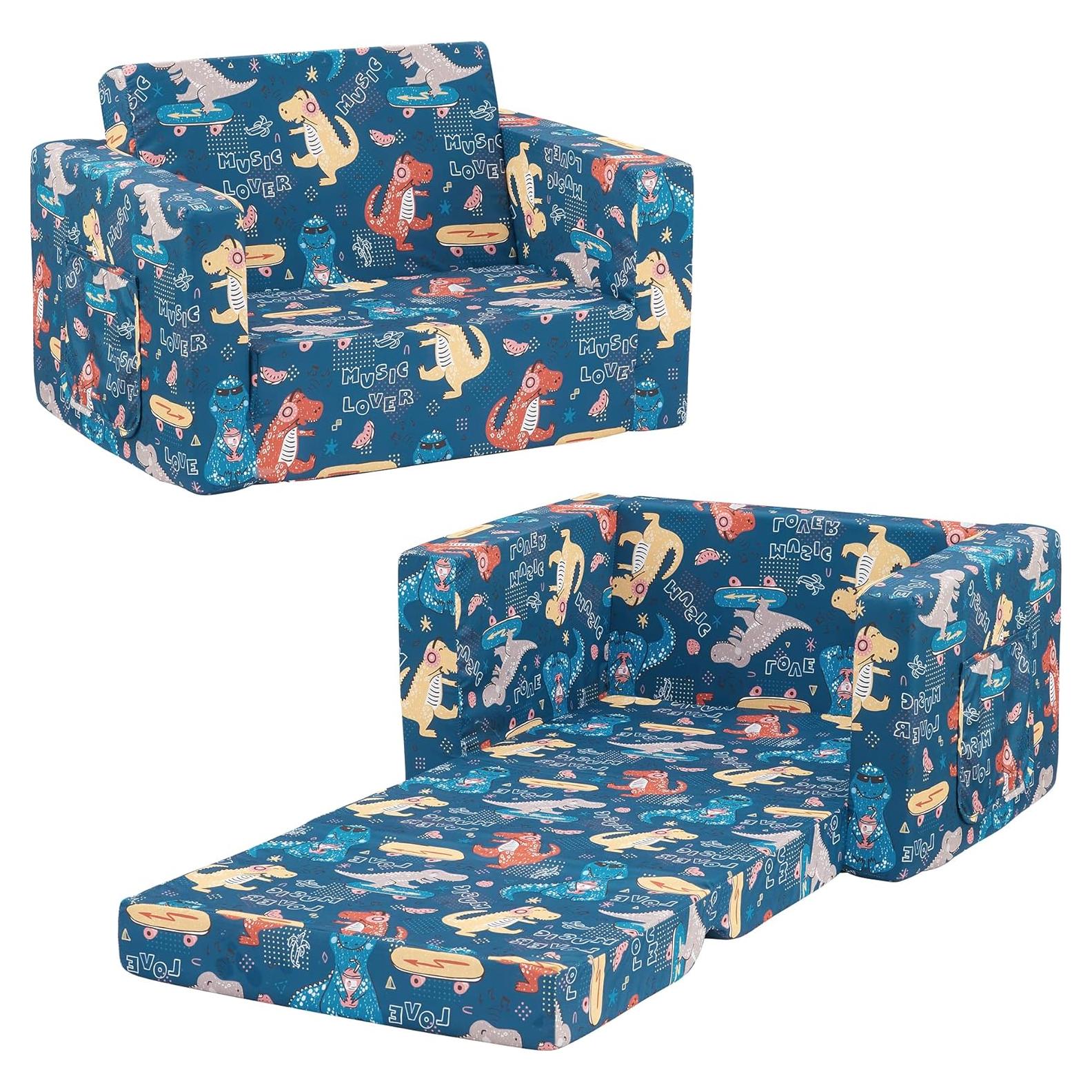 Sofá cama convertible para niños Ulax, diseño dinosaurio