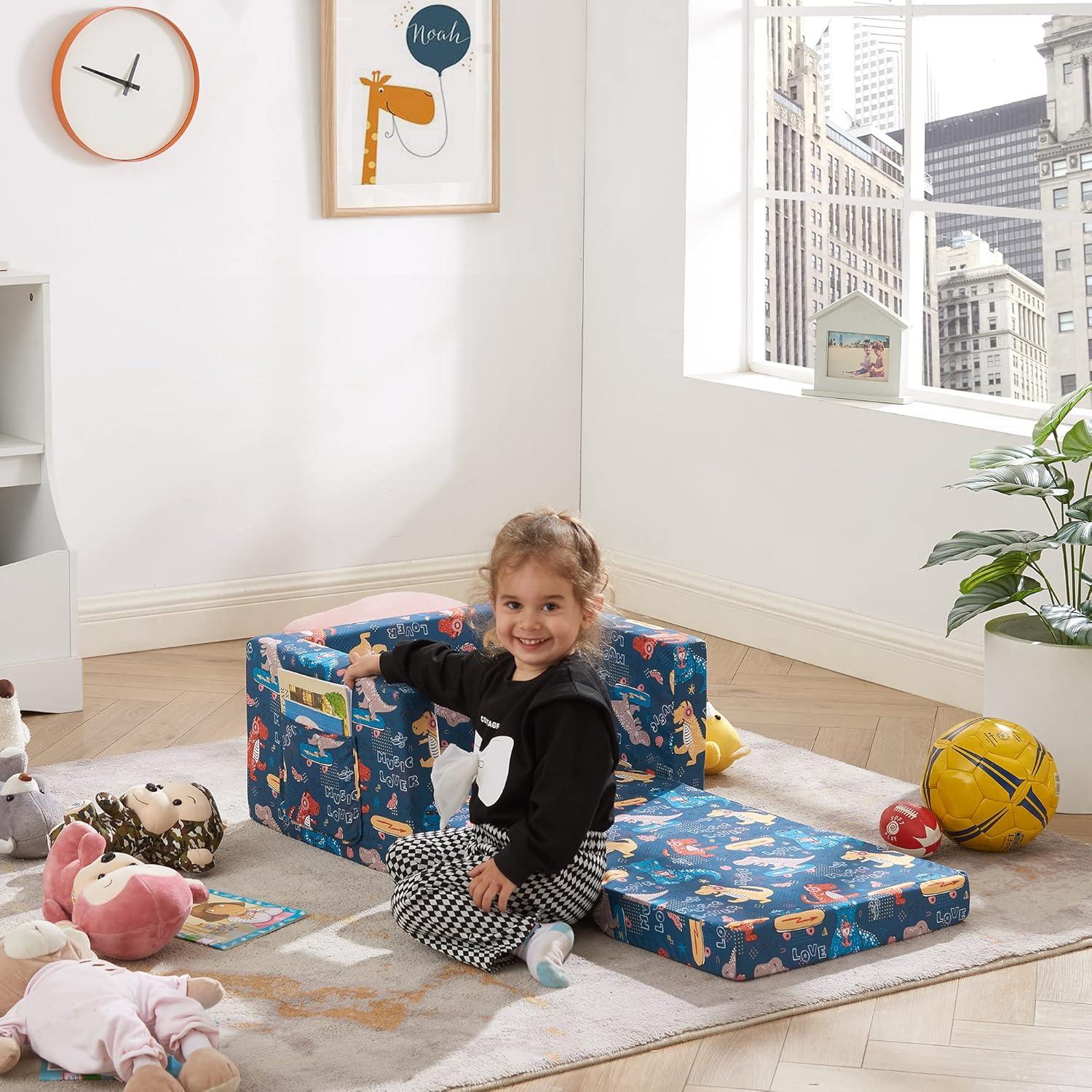 Sofá cama convertible para niños Ulax, diseño dinosaurio