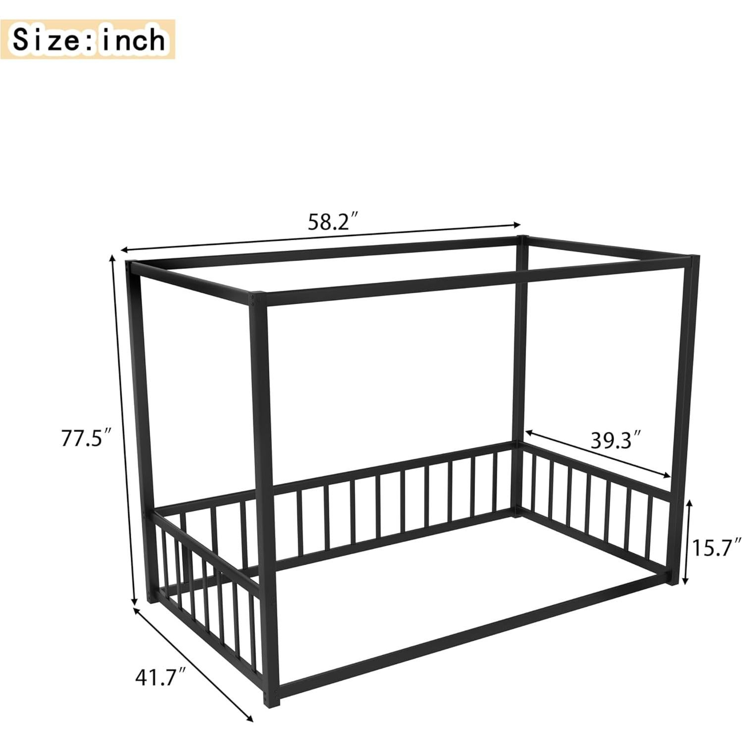 Marco de Cama Montessori Twin Klwenas Maec Negro con Dosel