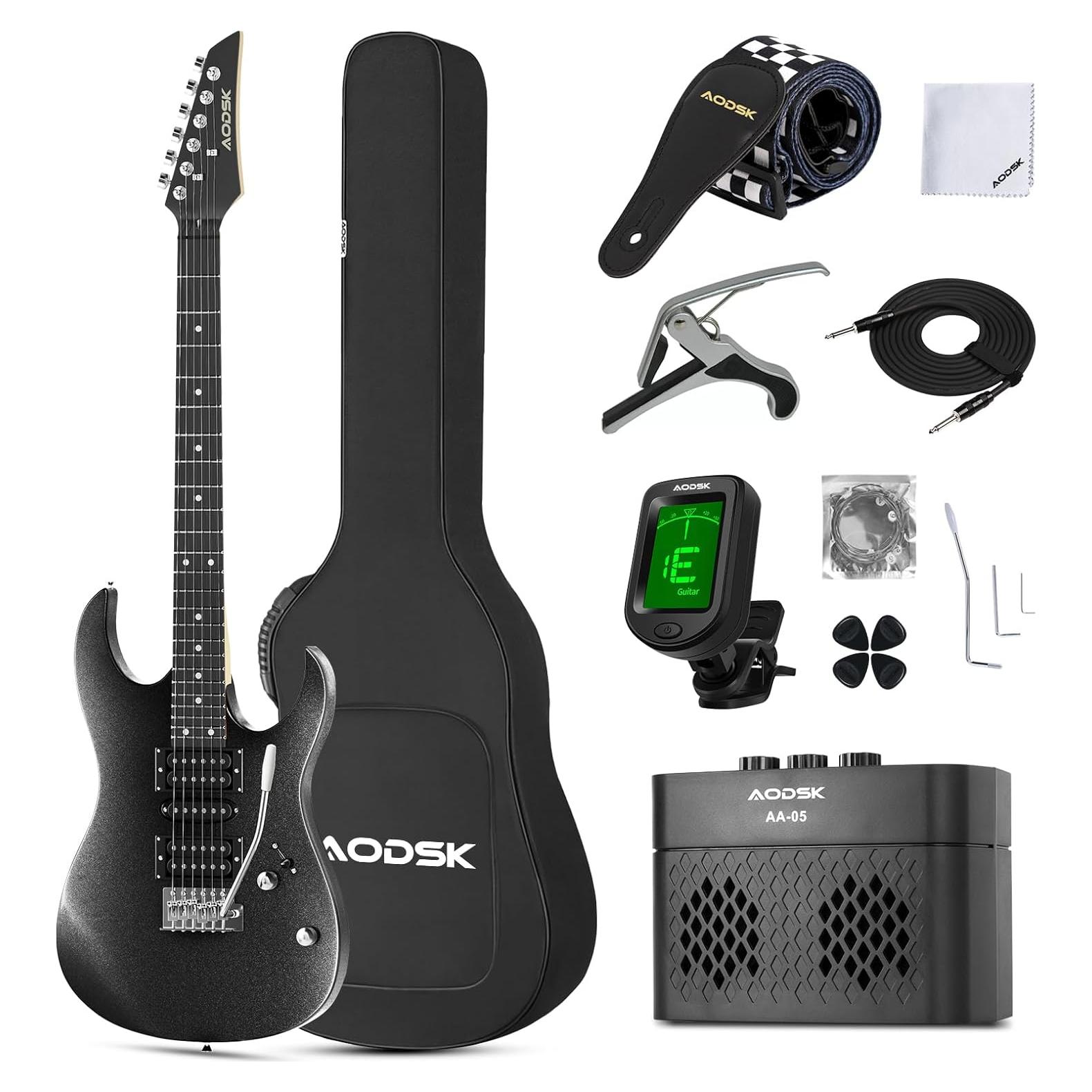 Guitarra Eléctrica AODSK AX70A-BK 39" Completa con Amplificador