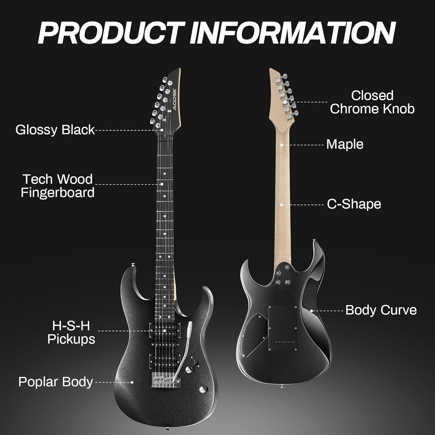 Guitarra Eléctrica AODSK AX70A-BK 39" Completa con Amplificador