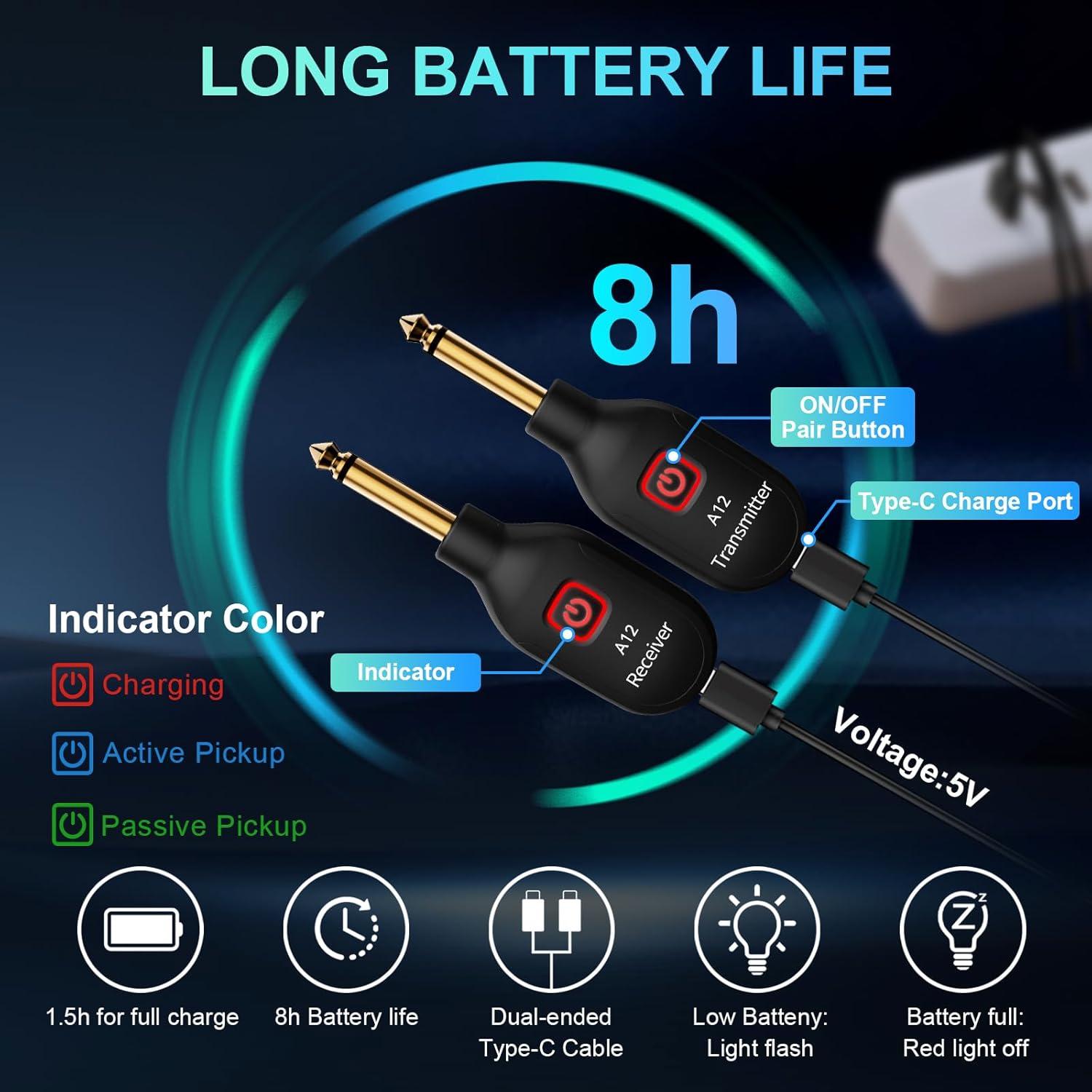 Transmisor Receptor Inalámbrico WENTELMUSIC A12 para Guitarra