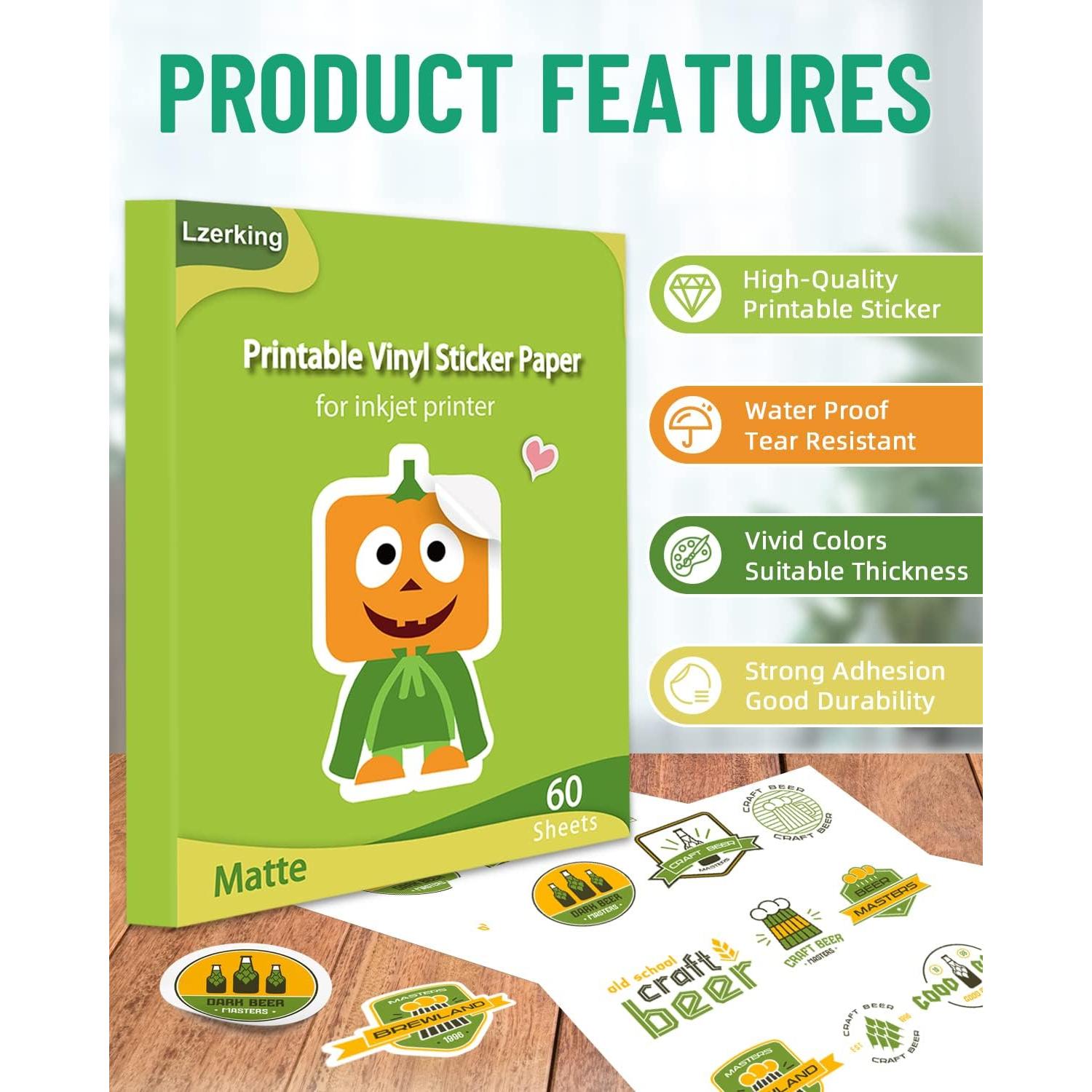 Papel de Etiquetas de Vinilo Imprimible Lzerking 60 Hojas 21.59x27.94 cm