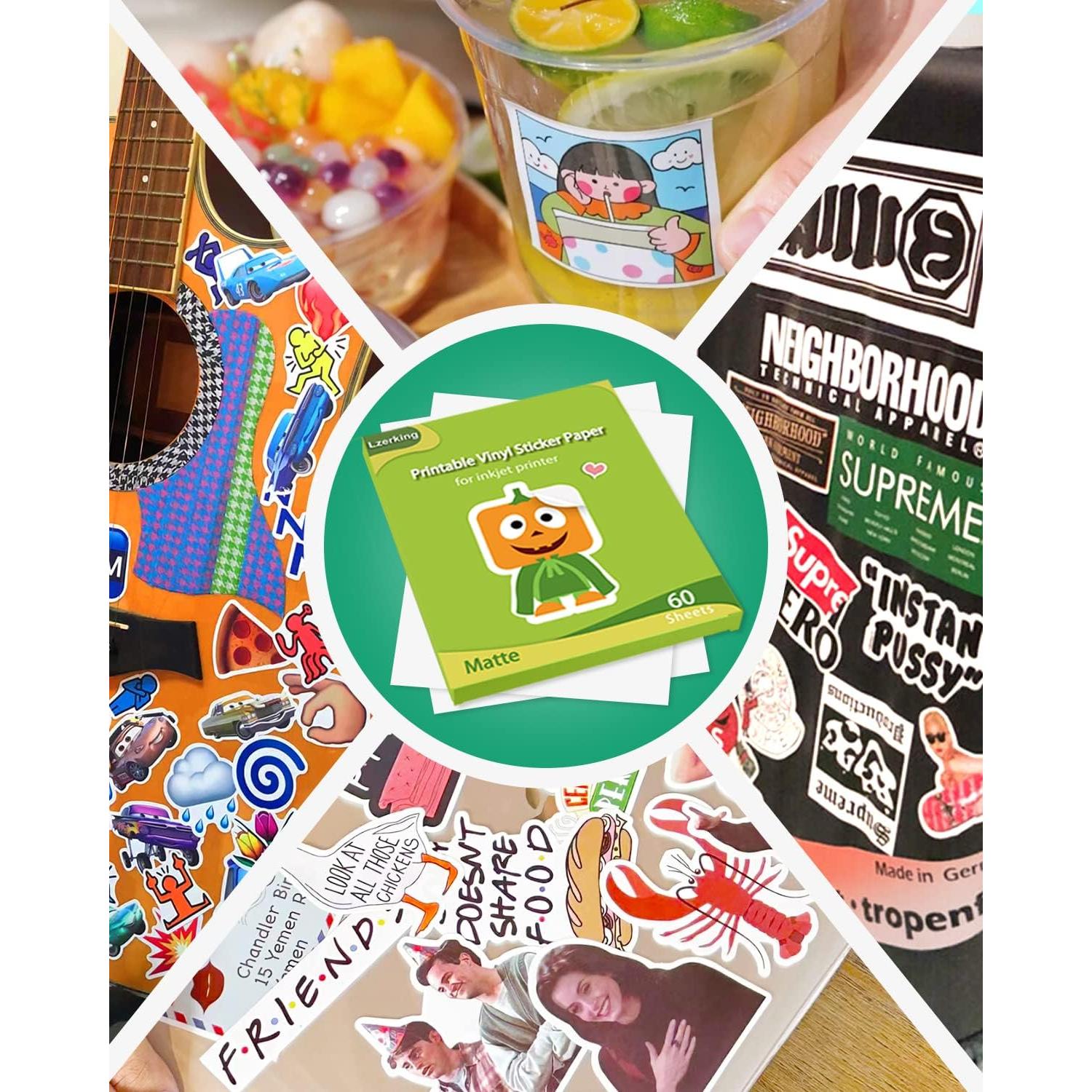 Papel de Etiquetas de Vinilo Imprimible Lzerking 60 Hojas 21.59x27.94 cm