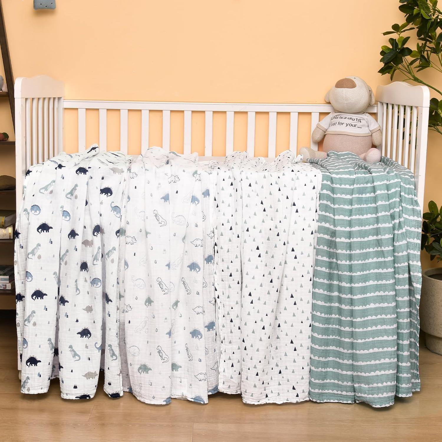 Paquete de 4 mantas de muselina David's Kids 120x120 cm Dinosaurio