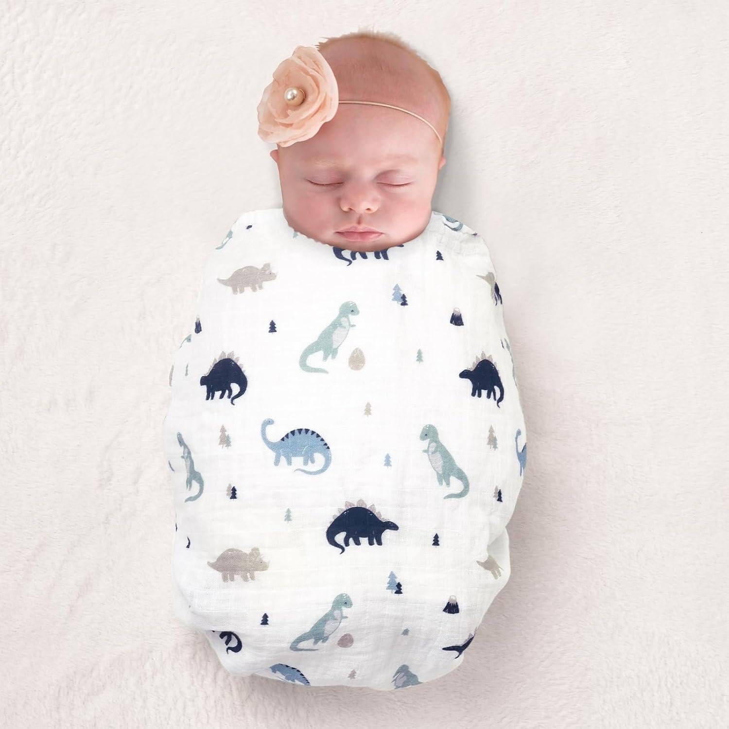 Paquete de 4 mantas de muselina David's Kids 120x120 cm Dinosaurio