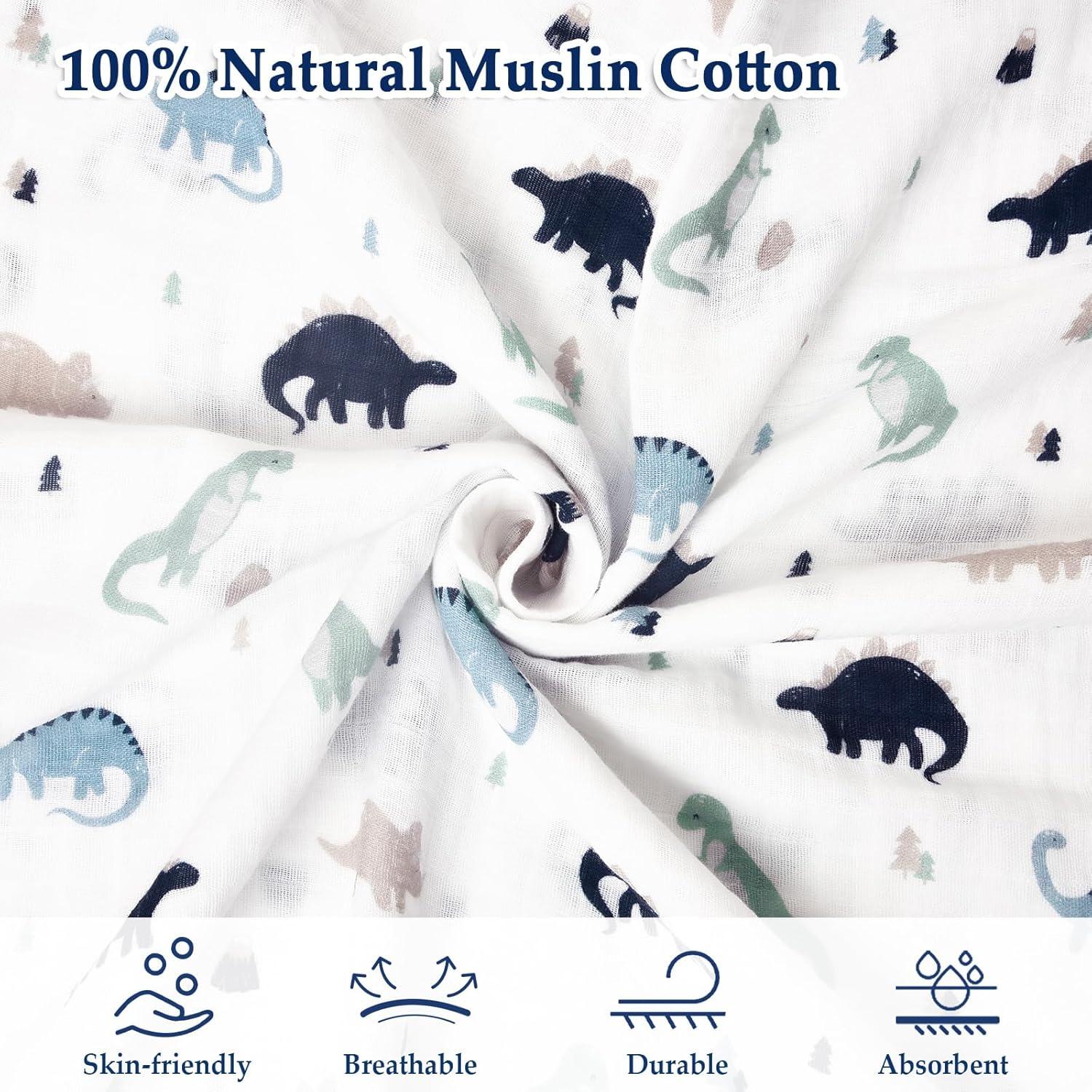 Paquete de 4 mantas de muselina David's Kids 120x120 cm Dinosaurio