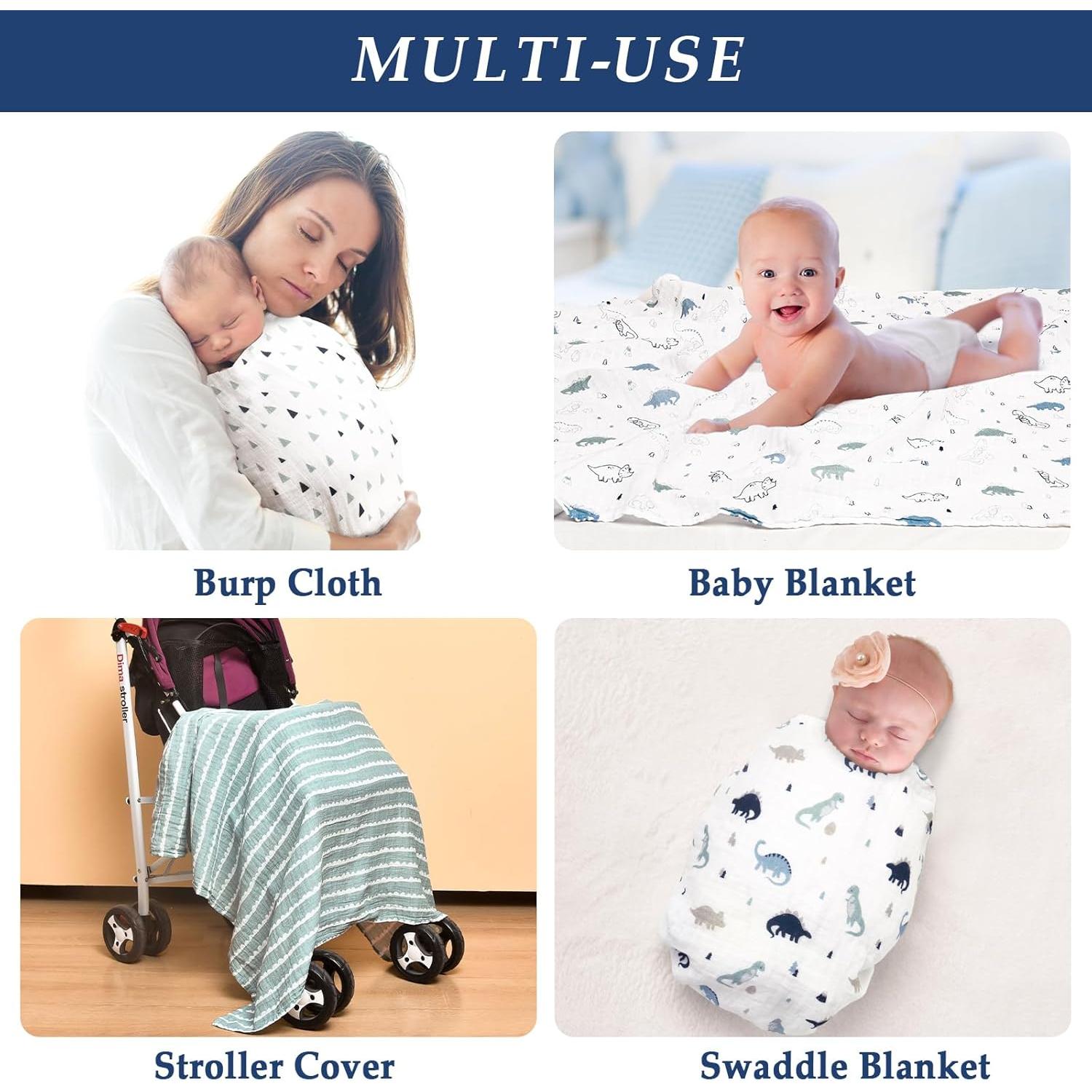 Paquete de 4 mantas de muselina David's Kids 120x120 cm Dinosaurio