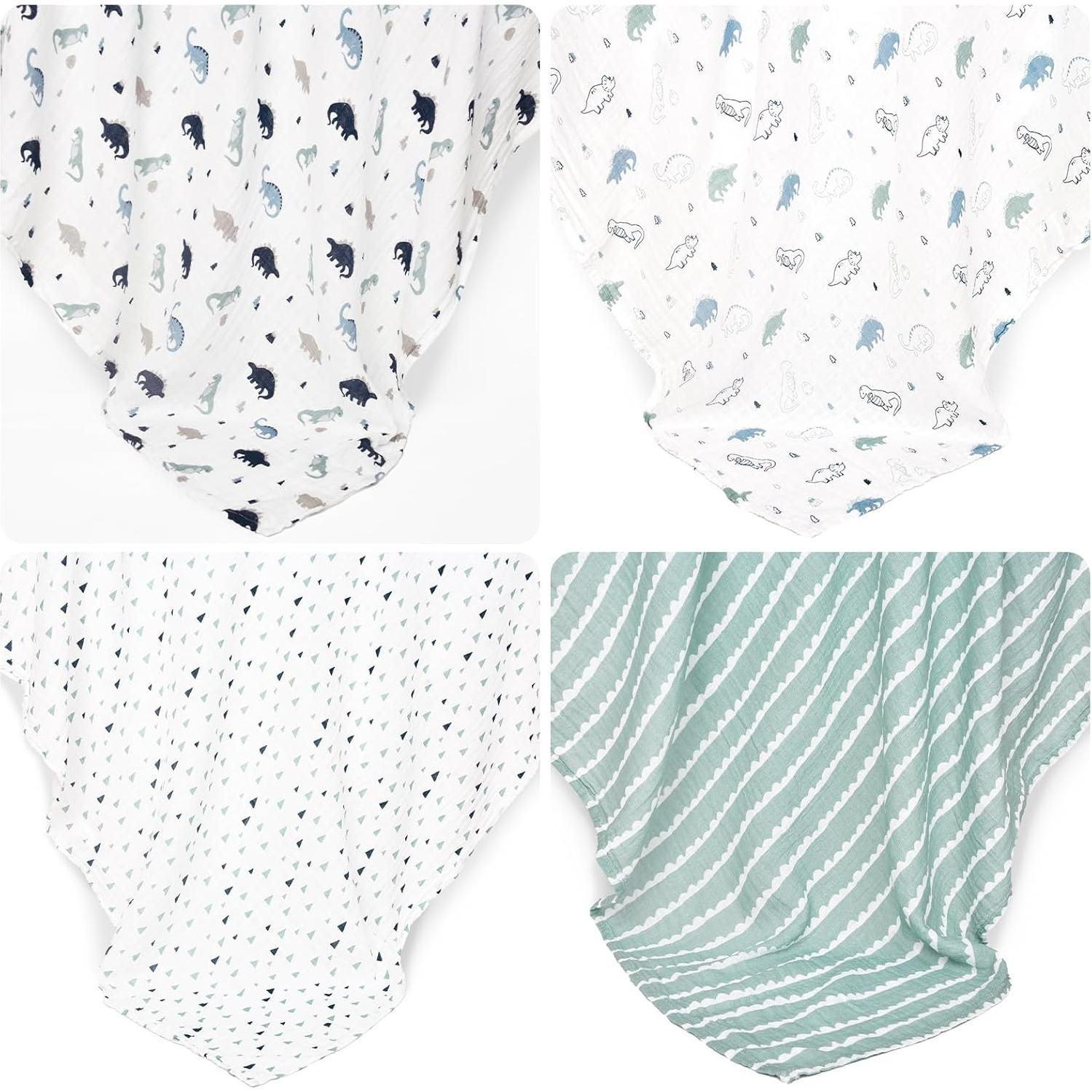 Paquete de 4 mantas de muselina David's Kids 120x120 cm Dinosaurio