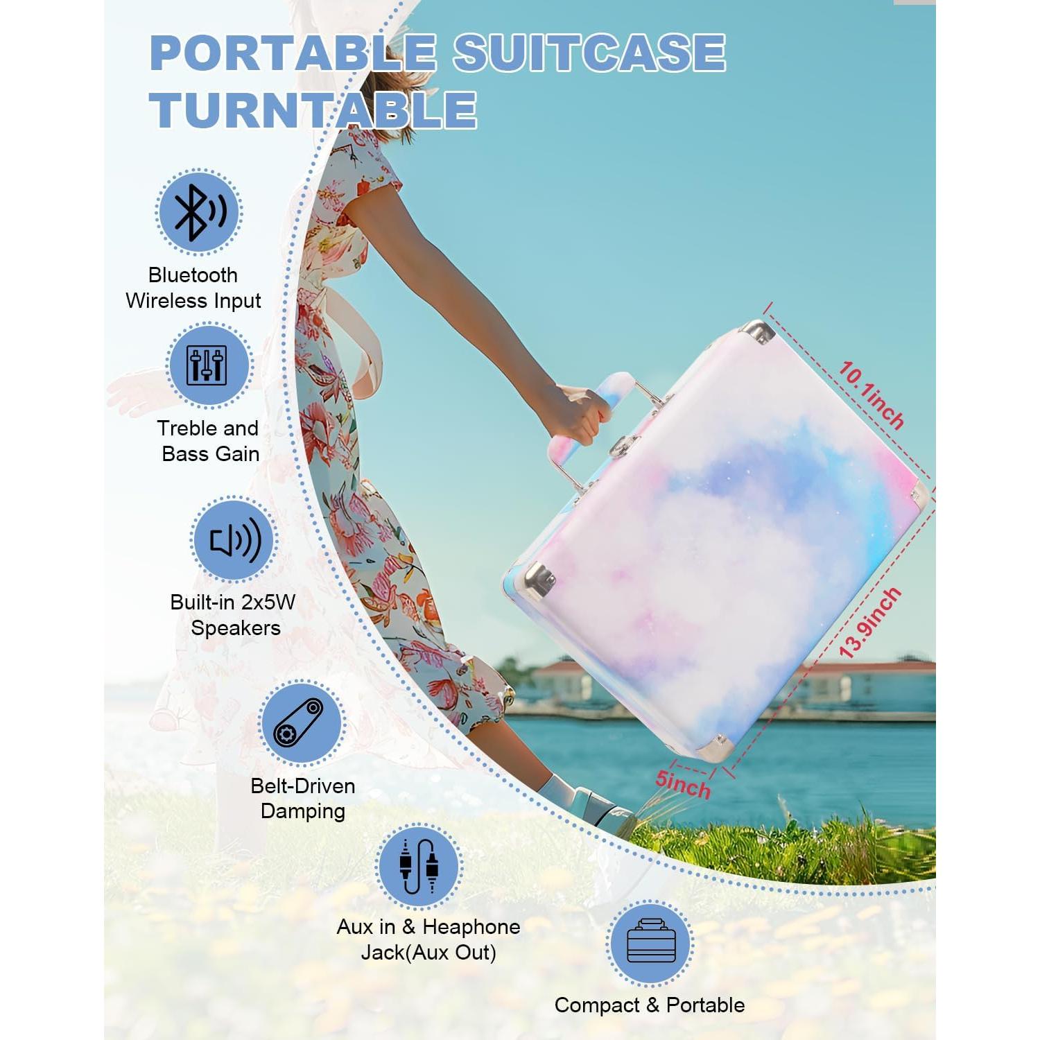 Reproductor de Vinilo TANLANIN TE-001DBW Acuarela Azul 3 Velocidades