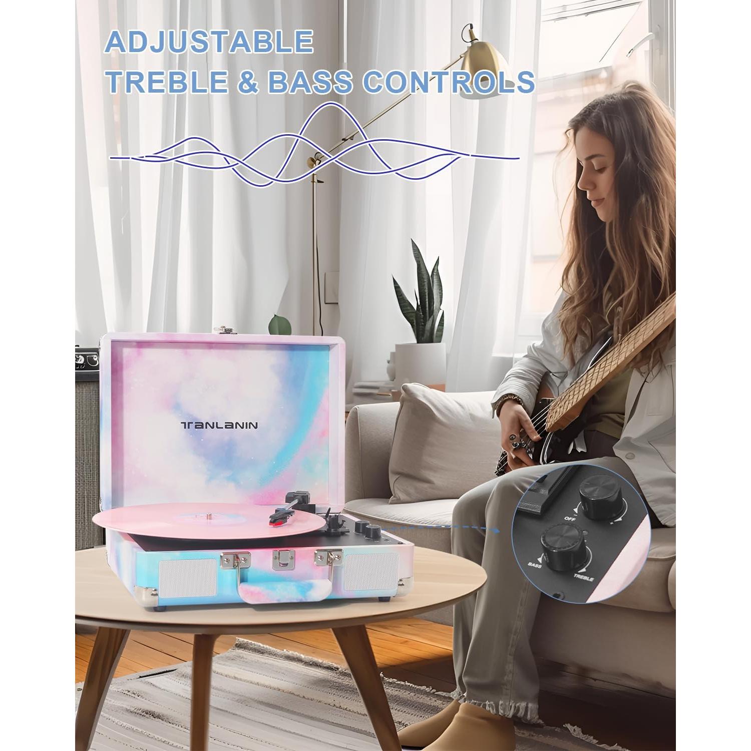 Reproductor de Vinilo TANLANIN TE-001DBW Acuarela Azul 3 Velocidades