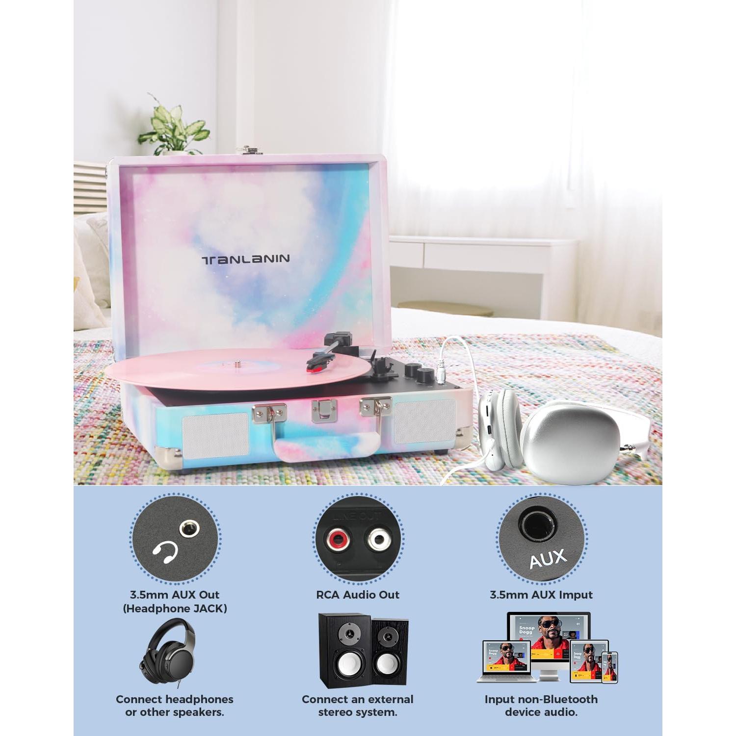 Reproductor de Vinilo TANLANIN TE-001DBW Acuarela Azul 3 Velocidades