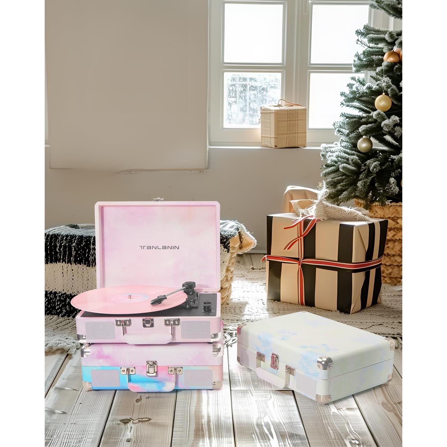 Reproductor de Vinilo TANLANIN TE-001DBW Acuarela Azul 3 Velocidades