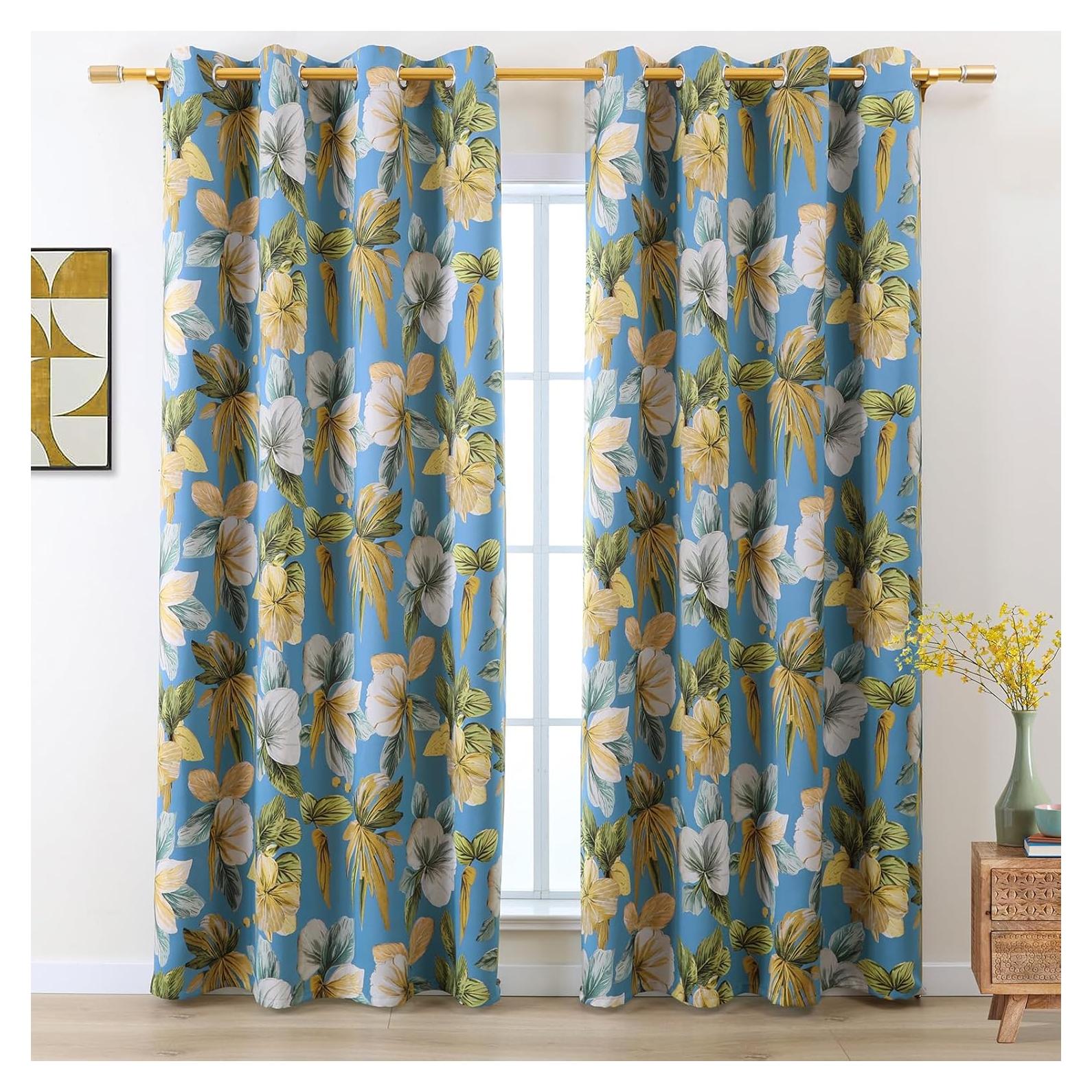 Cortinas Blackout L.Z.E Florales 63" Azul Cielo 85% Oscurecimiento