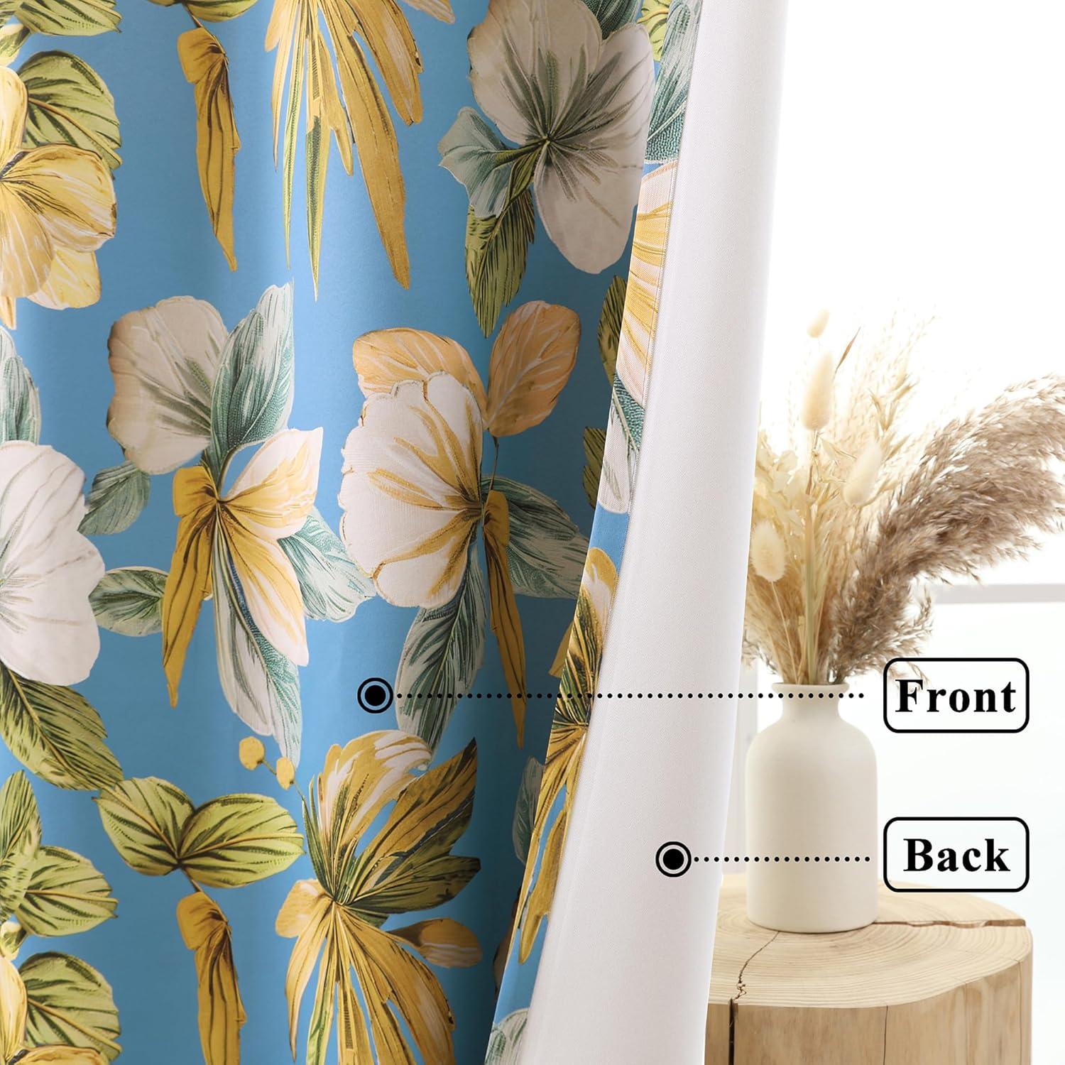 Cortinas Blackout L.Z.E Florales 63" Azul Cielo 85% Oscurecimiento