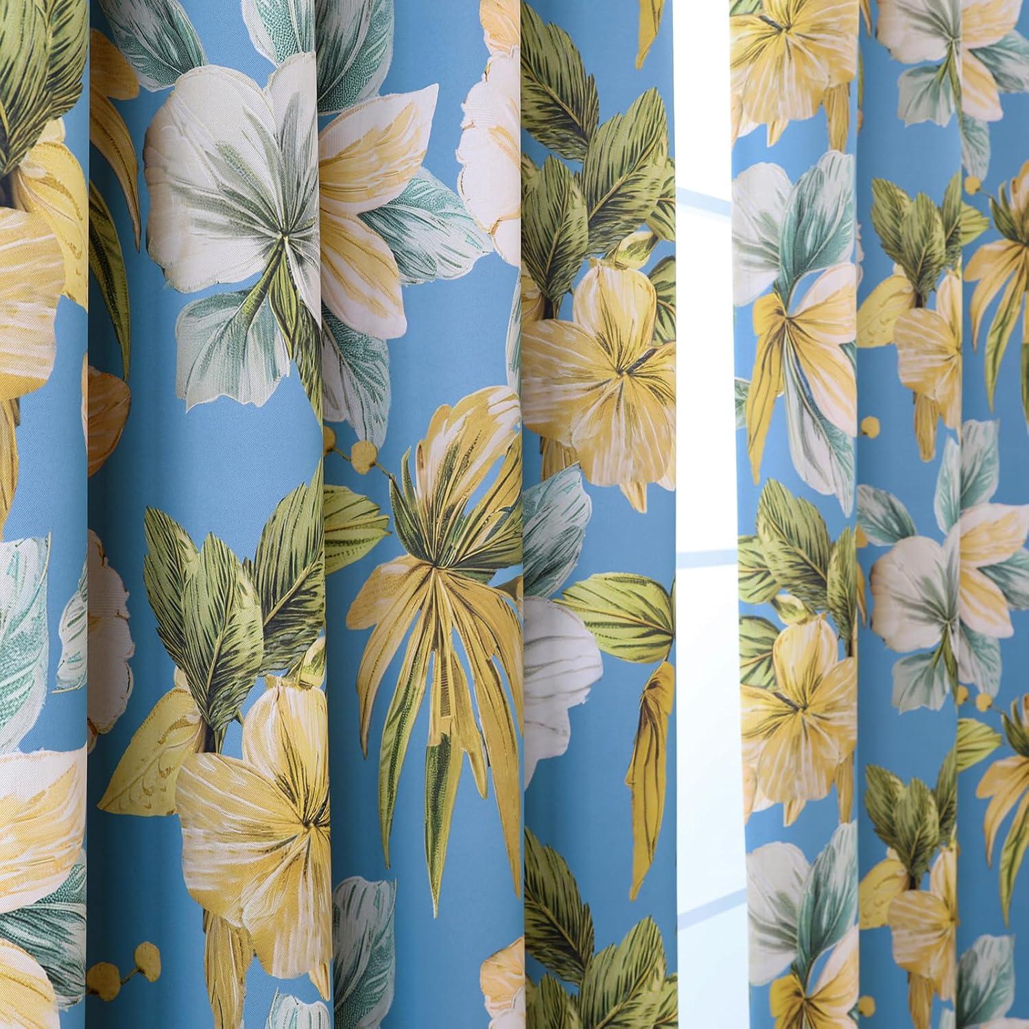 Cortinas Blackout L.Z.E Florales 63" Azul Cielo 85% Oscurecimiento