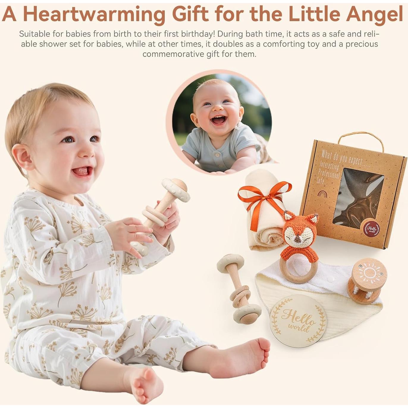 Mordedor de Madera Beige 6 Piezas para Bebé Niña