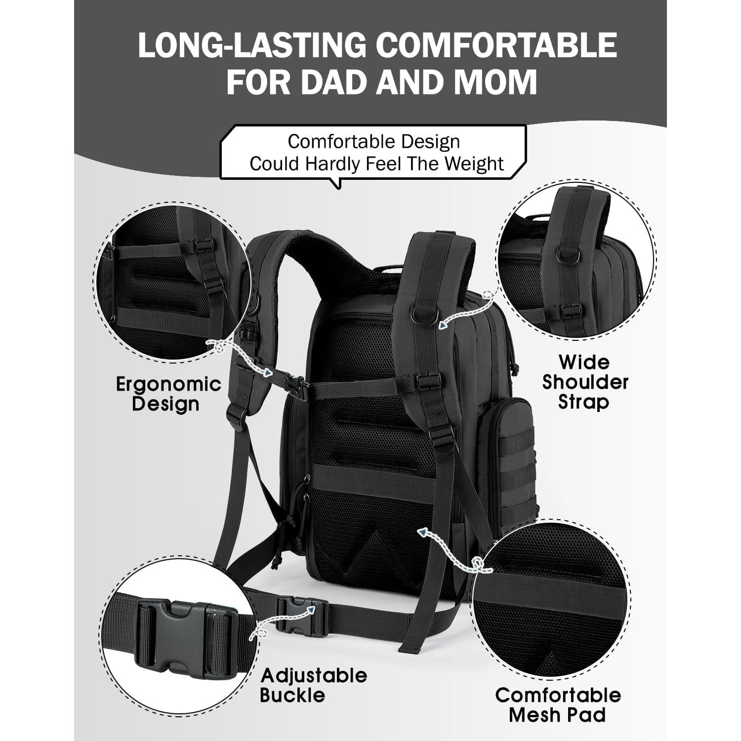 Bolsa de Pañales Táctica MIRACOL 40L Negra para Papás