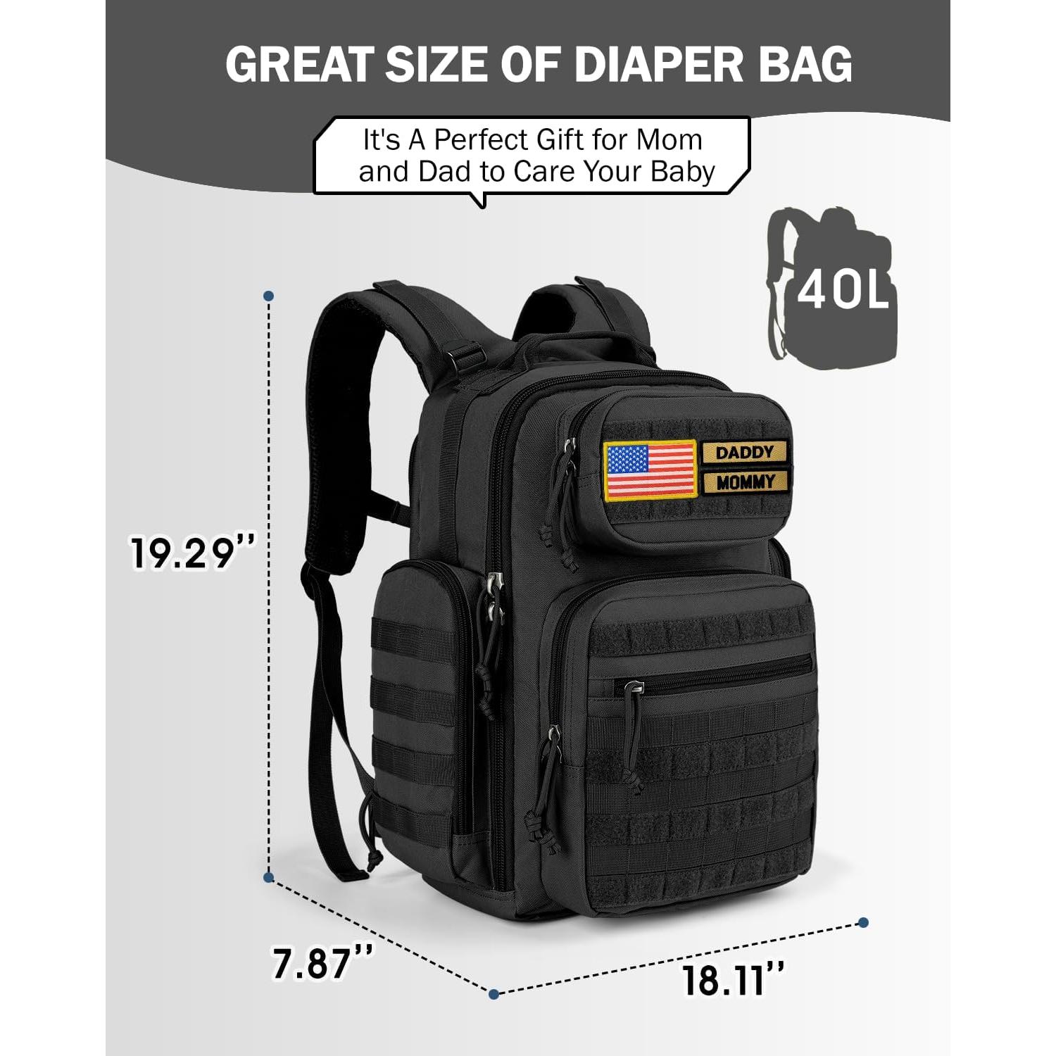 Bolsa de Pañales Táctica MIRACOL 40L Negra para Papás