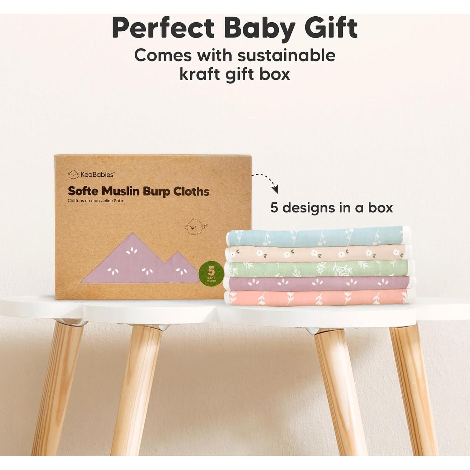 Paquete de 5 Paños de Eructar KeaBabies - 8 Capas Absorbentes