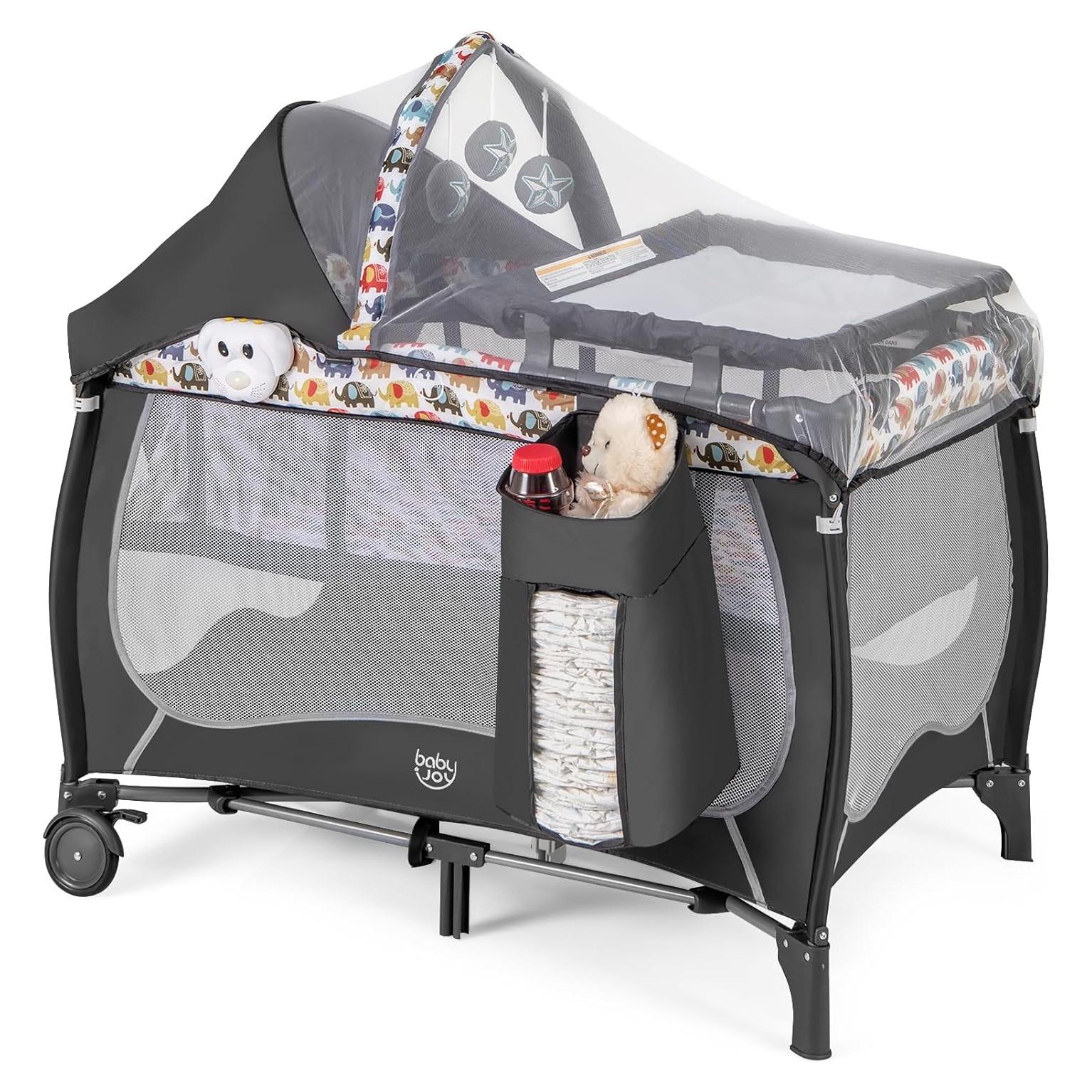 Cuna portátil 4 en 1 BABY JOY Elefante Colorido con dosel