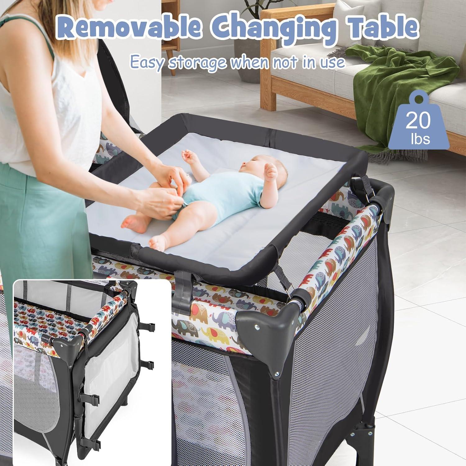 Cuna portátil 4 en 1 BABY JOY Elefante Colorido con dosel