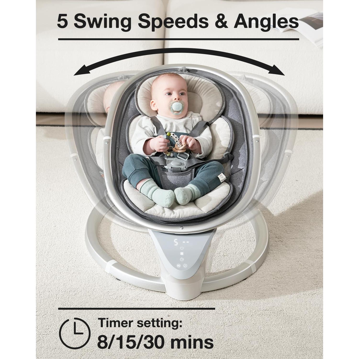 Columpio Eléctrico Yacul para Bebés 0-6 Meses, 5 Movimientos