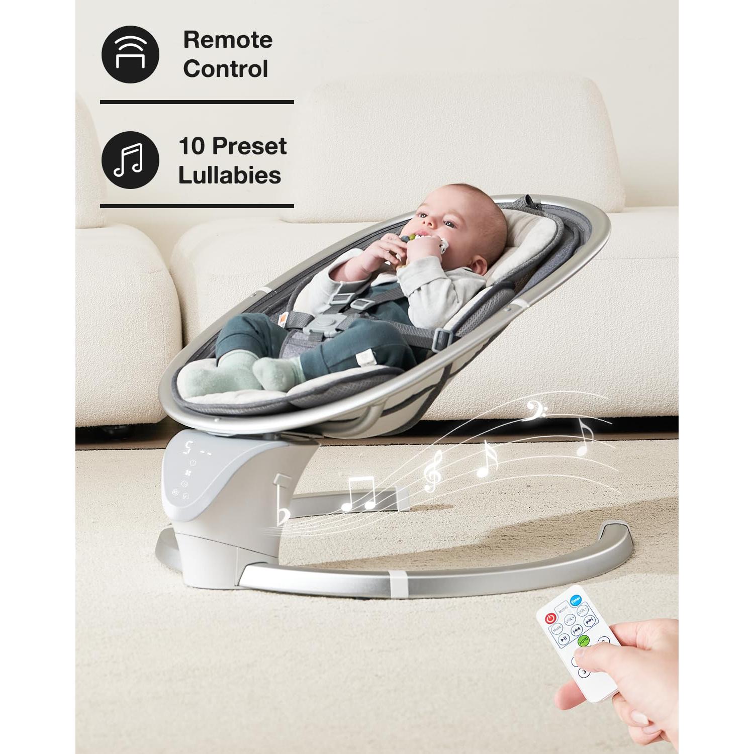 Columpio Eléctrico Yacul para Bebés 0-6 Meses, 5 Movimientos