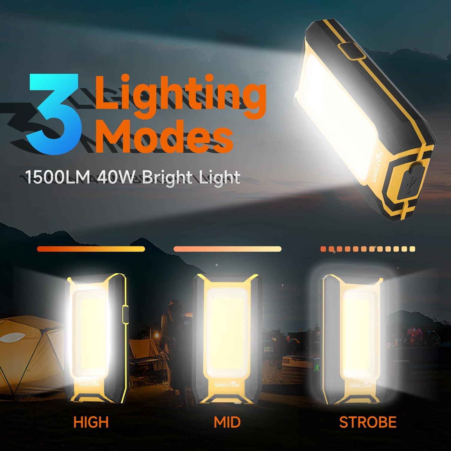 Luz de Trabajo LED WARSUN 40W 1500 Lúmenes Recargable Amarillo