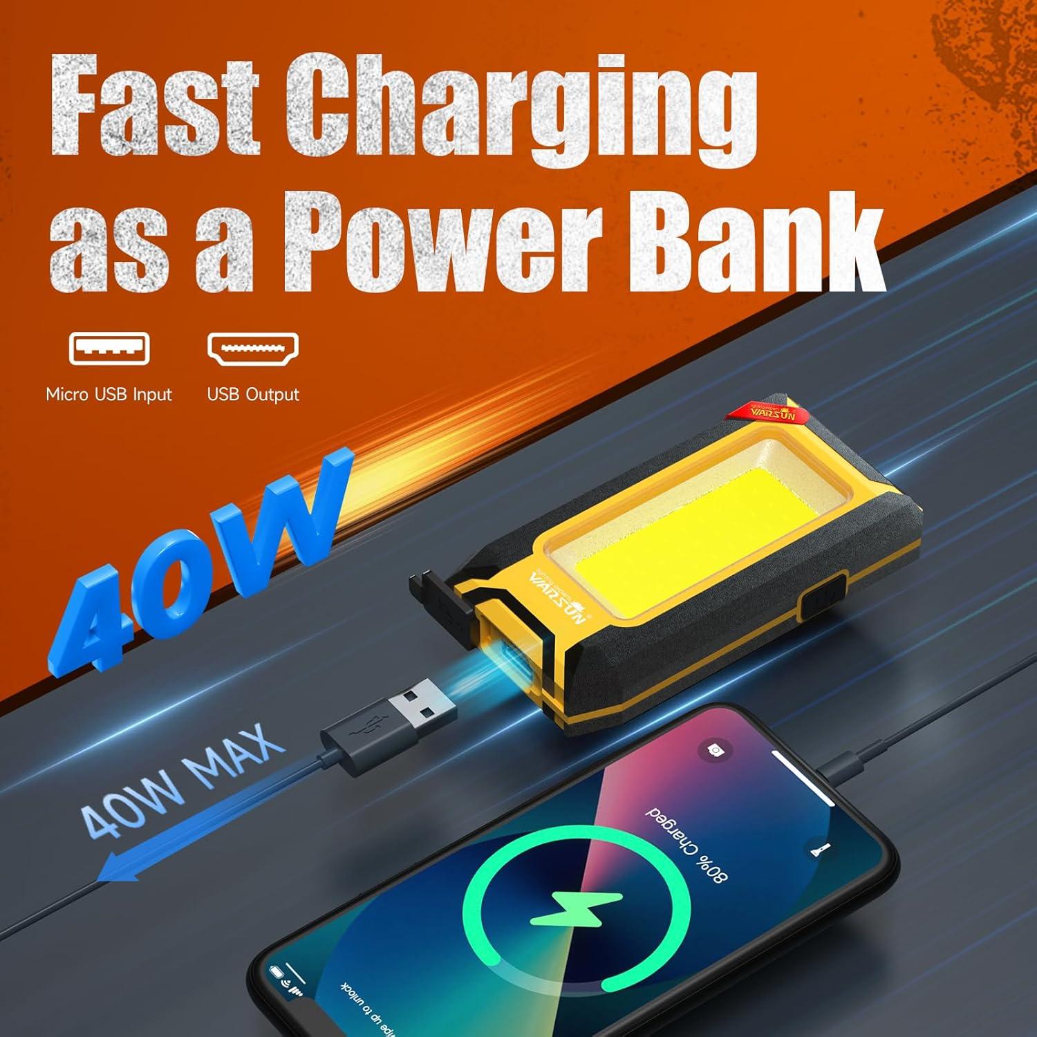 Luz de Trabajo LED WARSUN 40W 1500 Lúmenes Recargable Amarillo