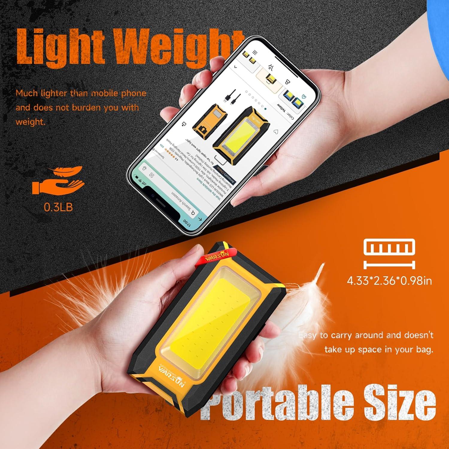 Luz de Trabajo LED WARSUN 40W 1500 Lúmenes Recargable Amarillo