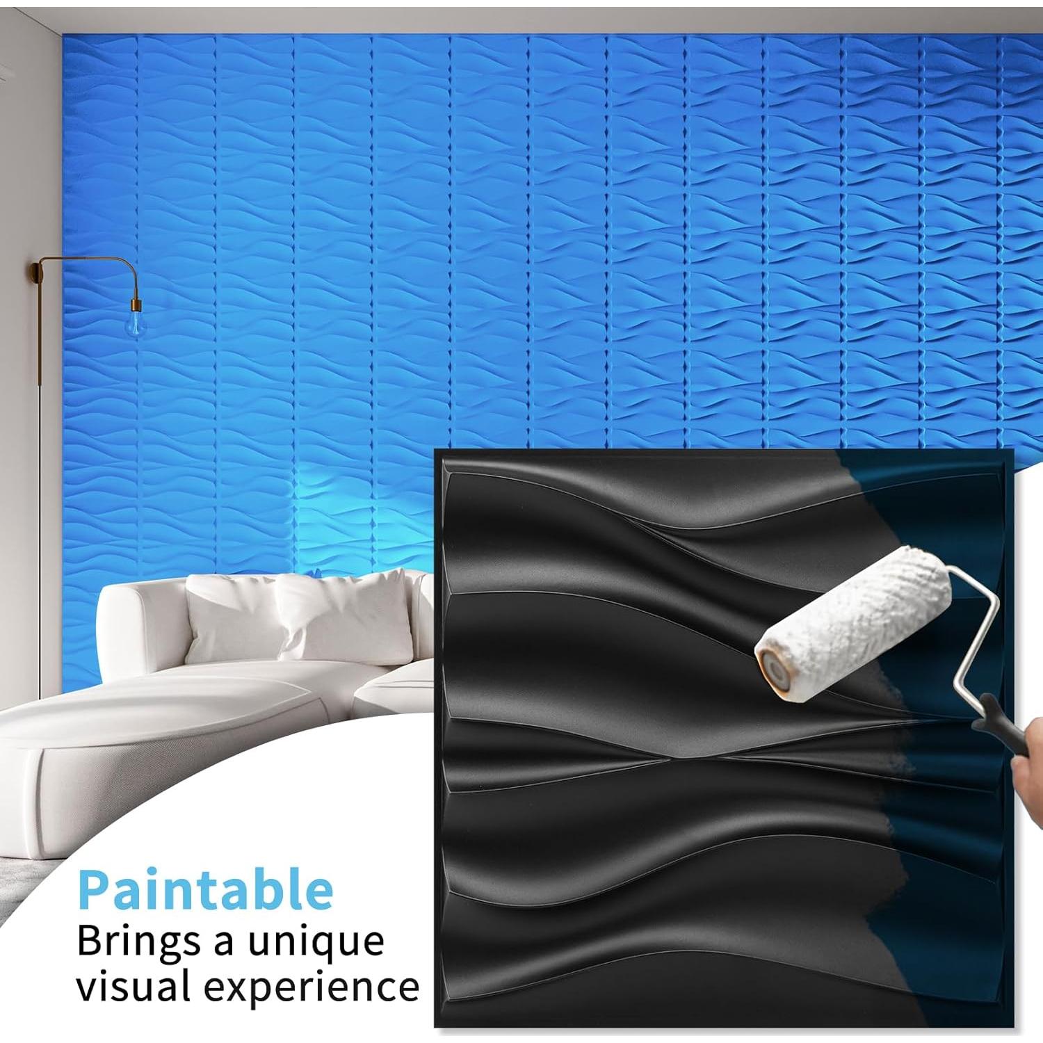 Paneles de Pared 3D Art3d - 20 Piezas PVC 30x30 cm Negro