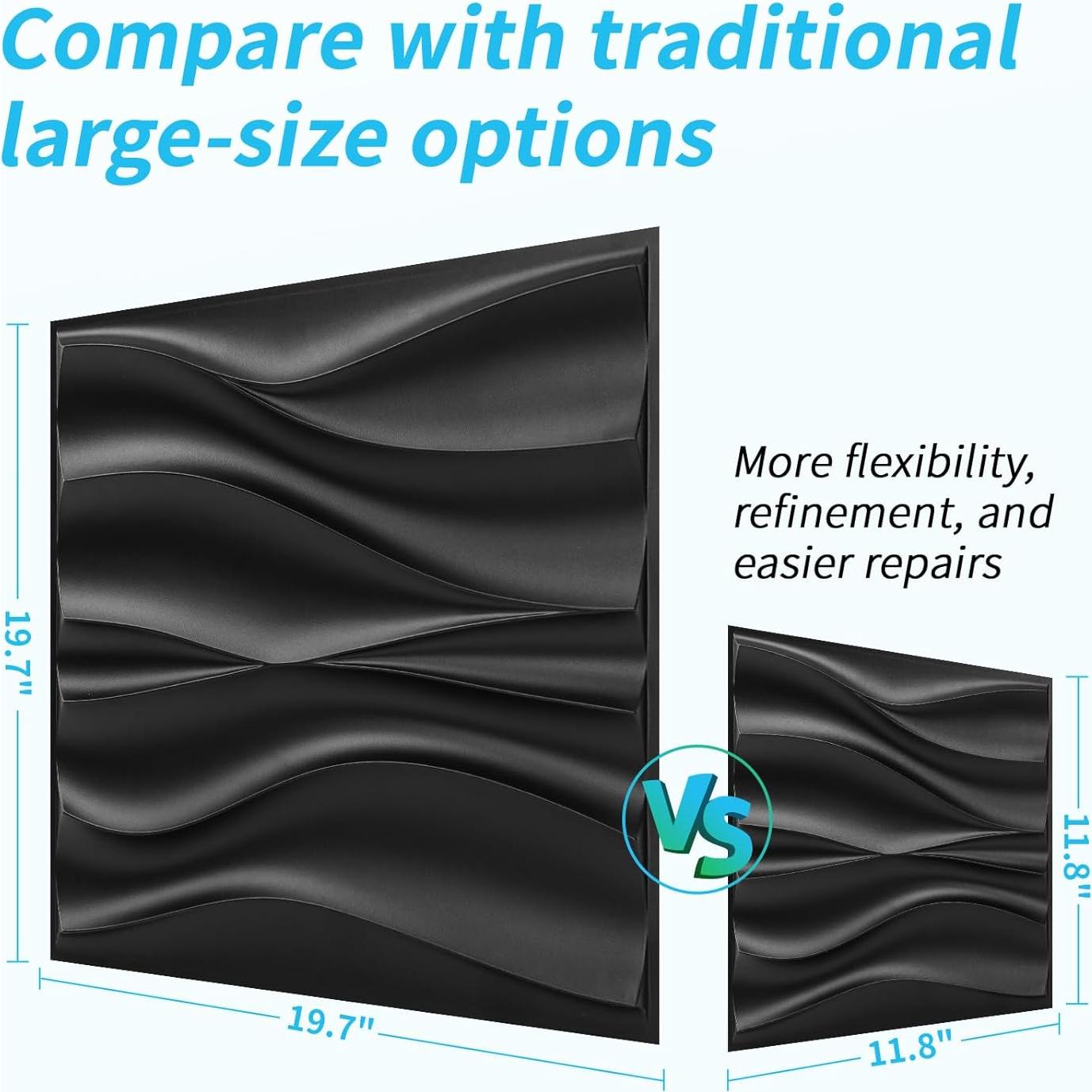 Paneles de Pared 3D Art3d - 20 Piezas PVC 30x30 cm Negro