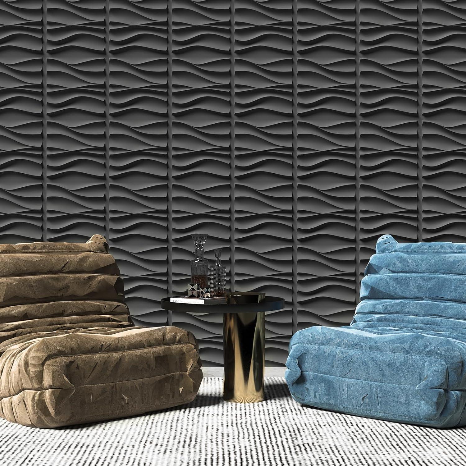 Paneles de Pared 3D Art3d - 20 Piezas PVC 30x30 cm Negro