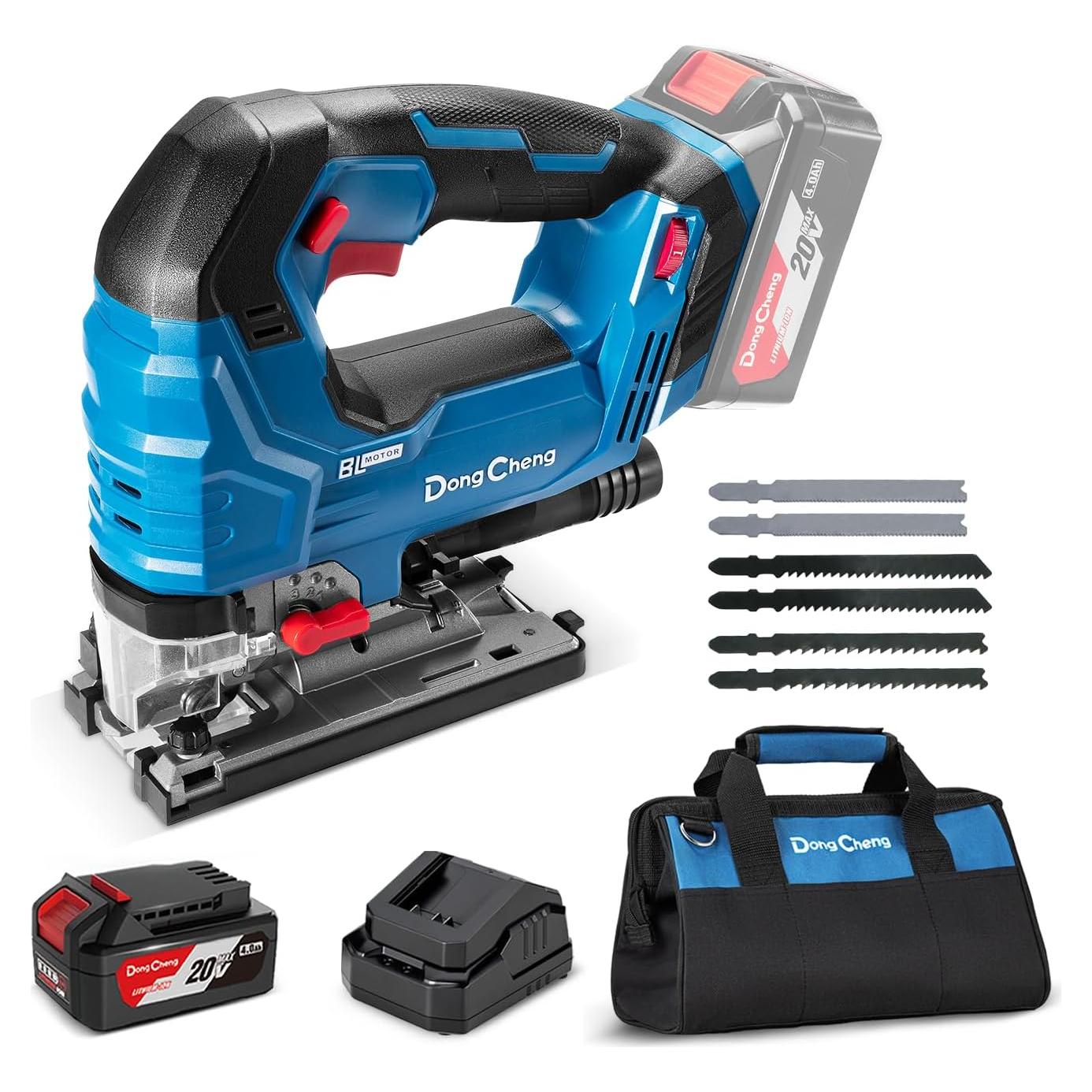 Sierra de calar Dong Cheng 20V con batería 4Ah y 6 hojas
