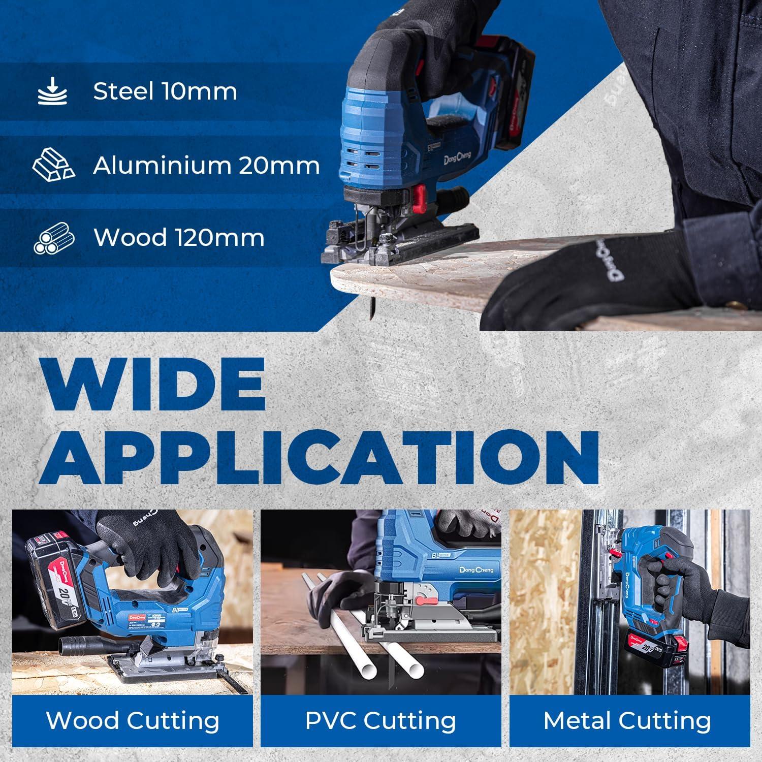 Sierra de calar Dong Cheng 20V con batería 4Ah y 6 hojas