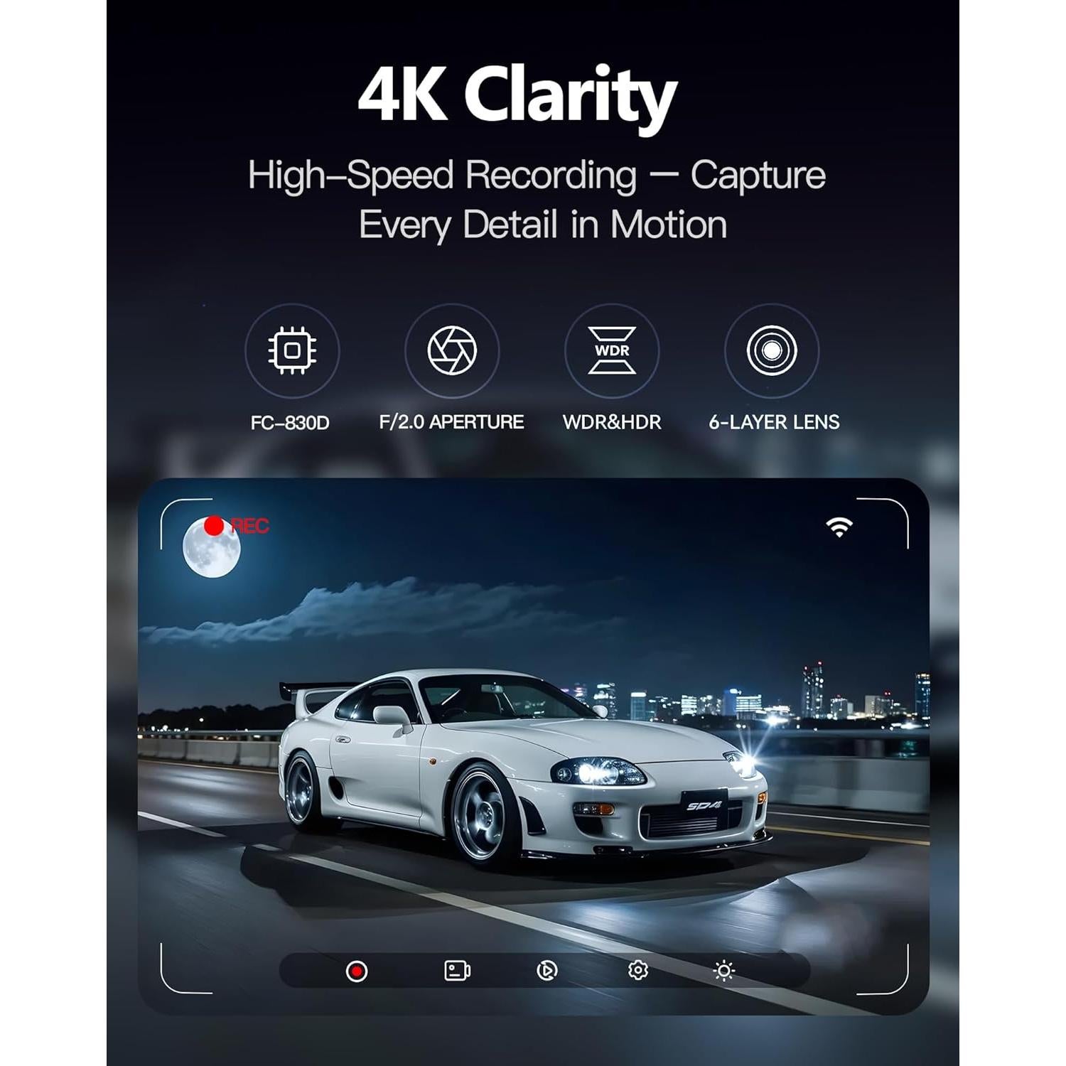 Cámara Dash 4K Delantera y Trasera Ficorella FC70 Inalámbrica