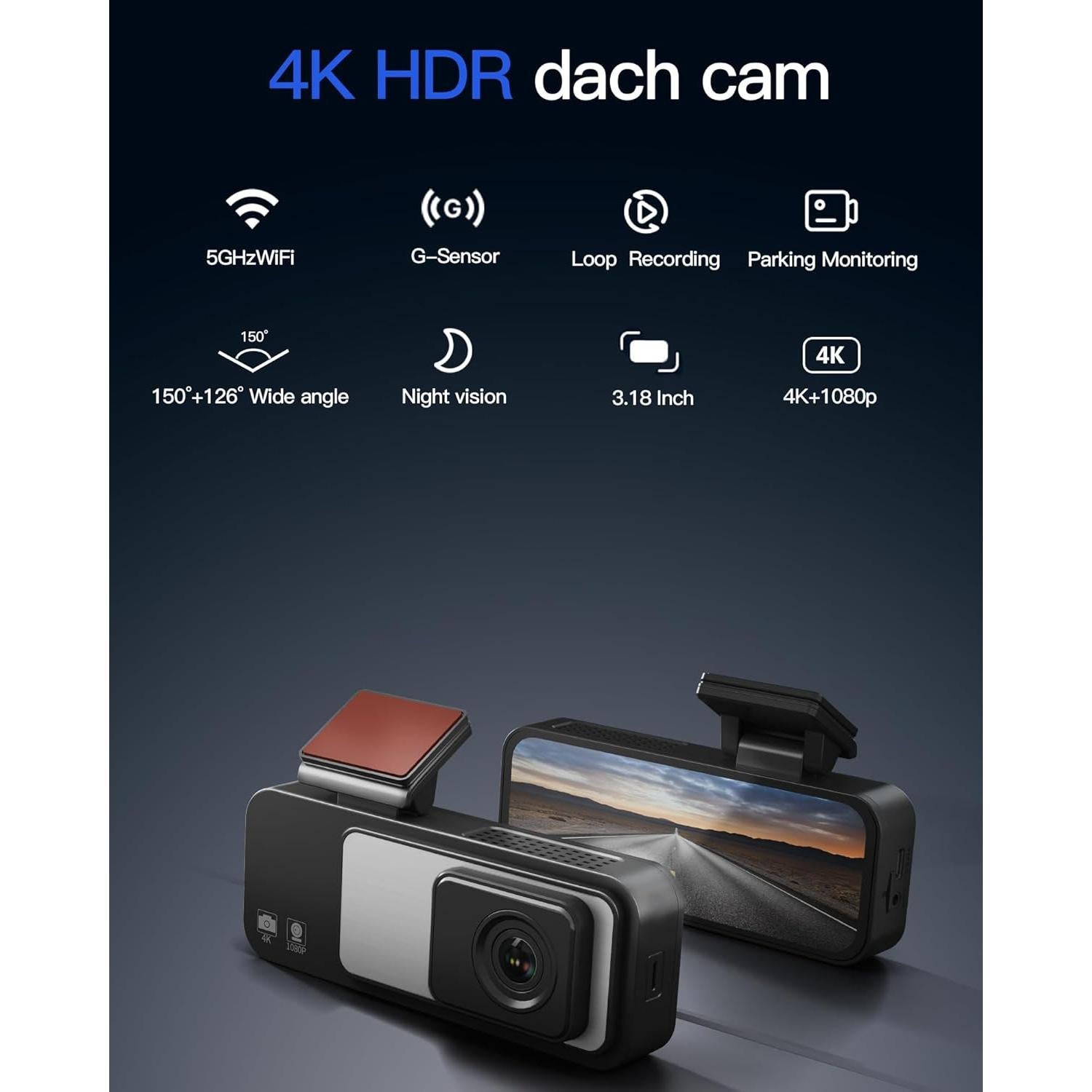 Cámara Dash 4K Delantera y Trasera Ficorella FC70 Inalámbrica