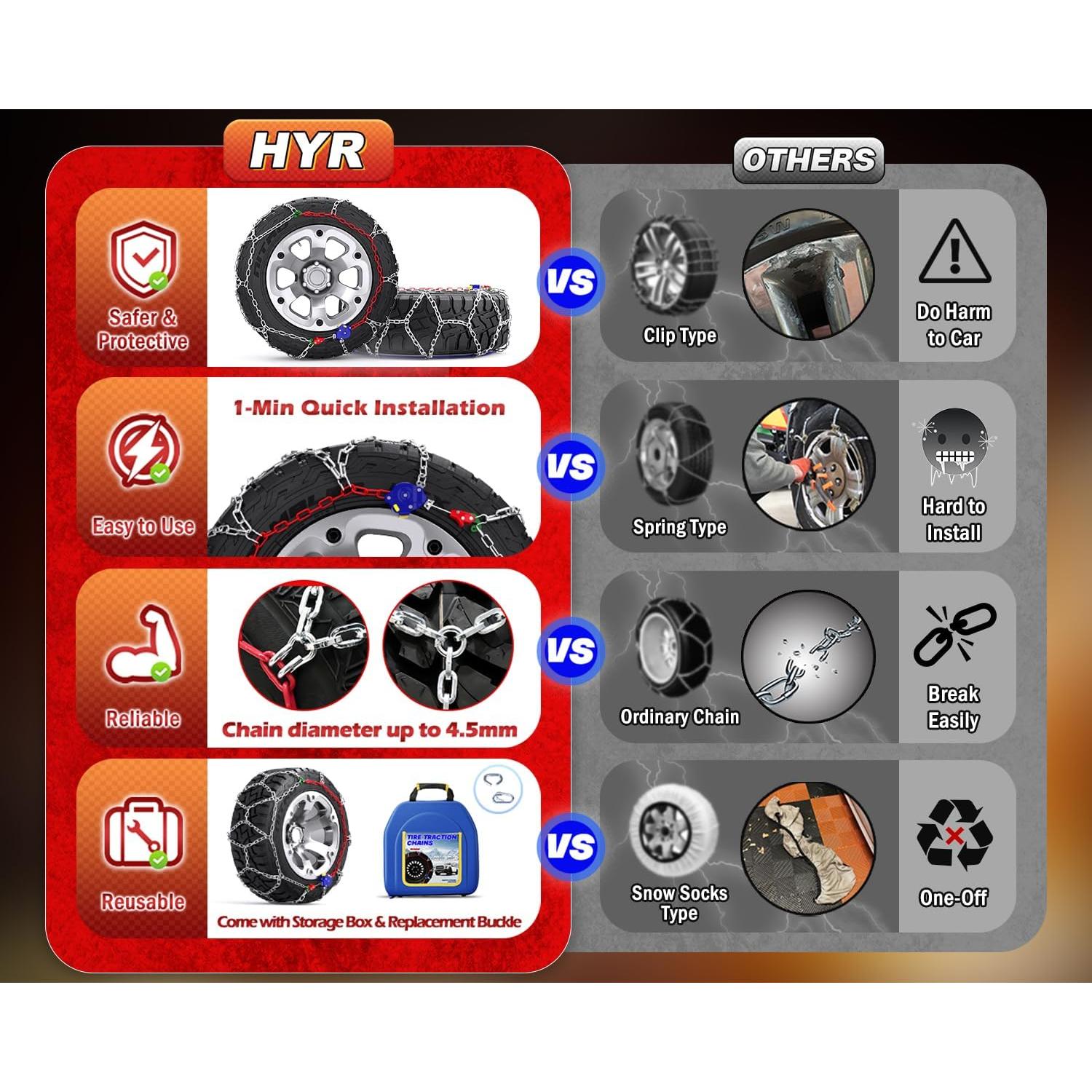 Cadenas de Nieve AUVEBY HYR-S para SUV y Camionetas - Juego de 2