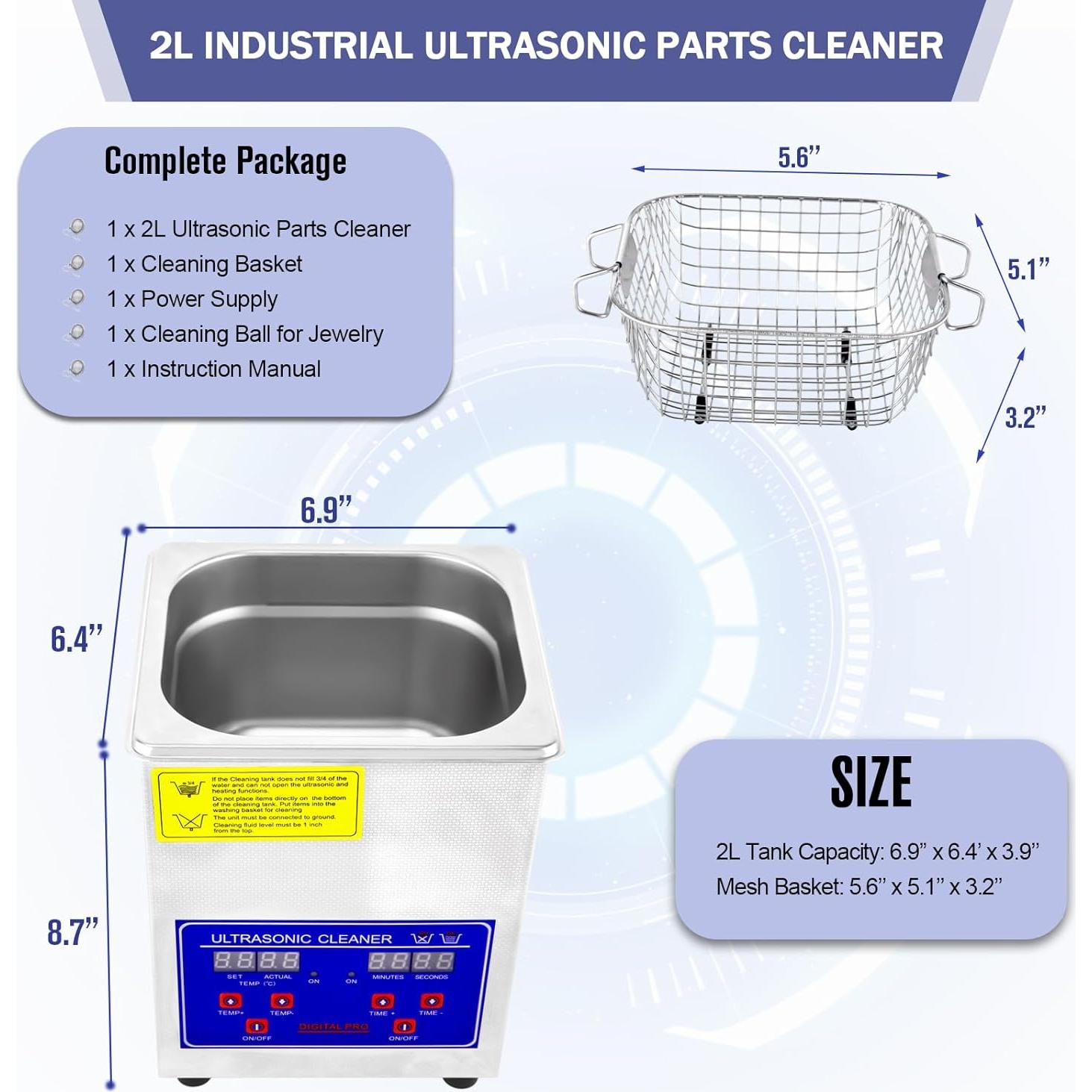 Limpiadora Ultrasónica de Piezas 2L VECKYJL con Calentador