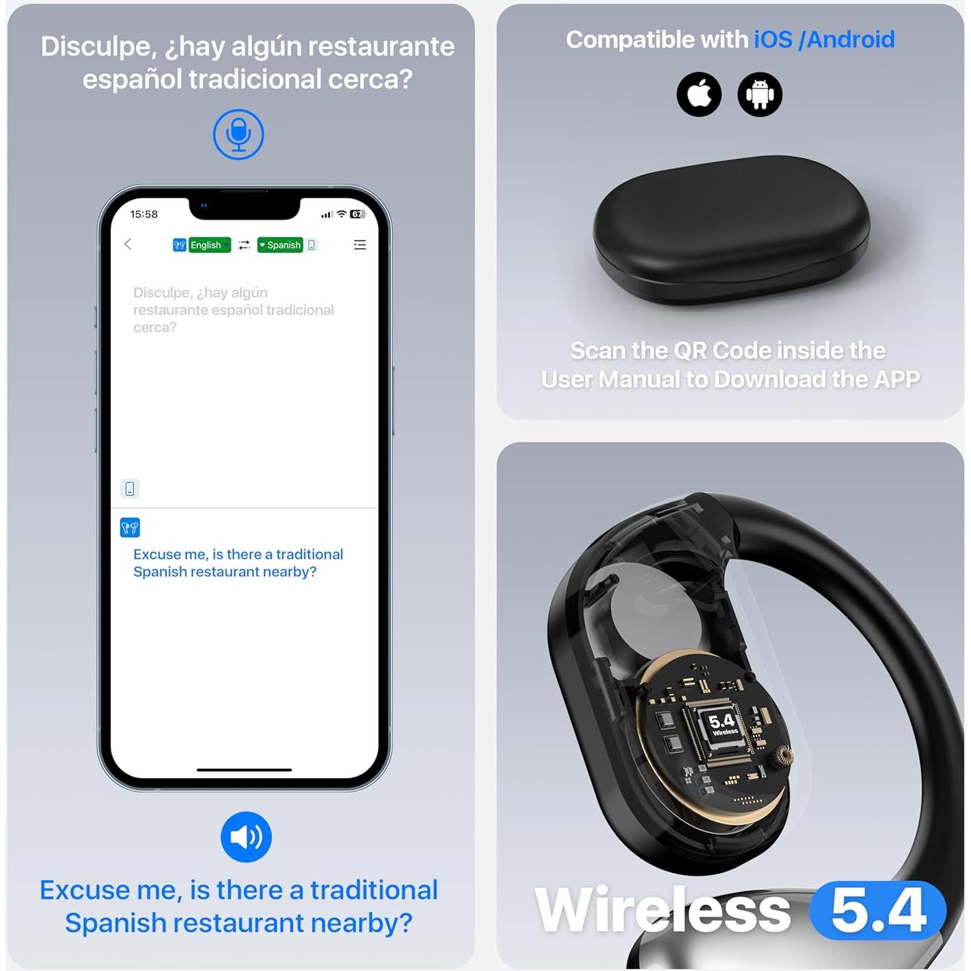 Auriculares Traductores AI OWS 3 en 1 Negro 144 Idiomas