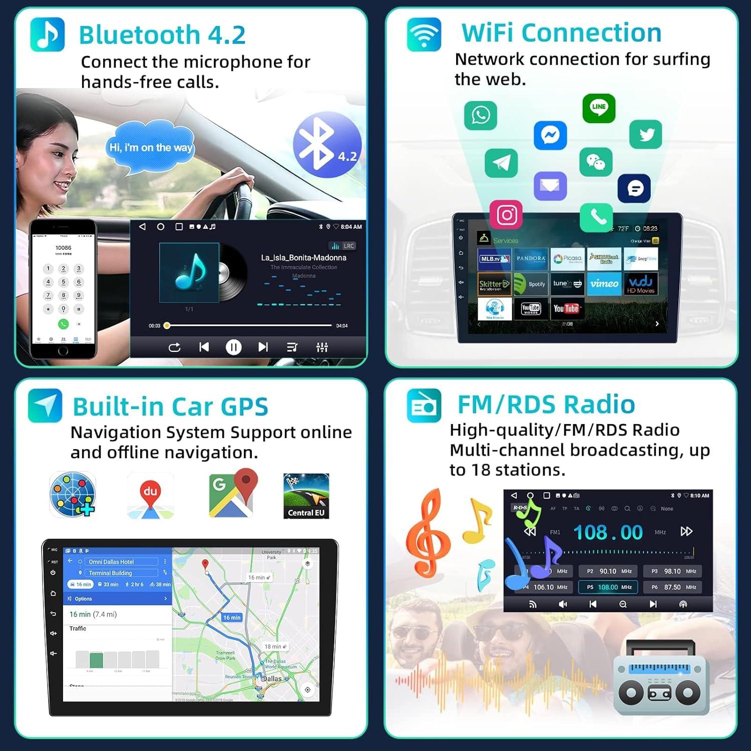 Estéreo de Coche Podofo 10.1" Android 2GB+32GB Carplay Auto