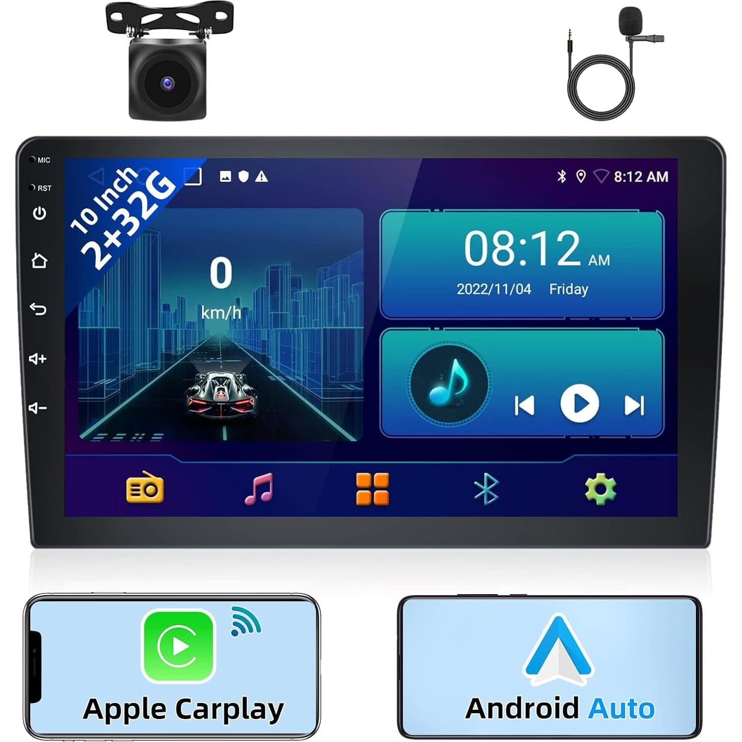 Estéreo de Coche Podofo 10.1" Android 2GB+32GB Carplay Auto
