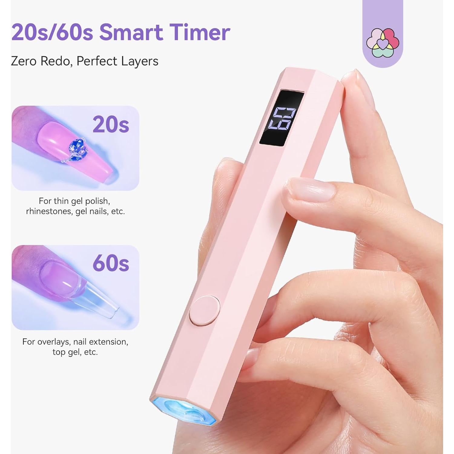 SAVILAND Essentials UV Light for Gel Nails: Flash Cure Lamp Nail Dryer with Dual Timer Setting LCD Display Screen Rechargeable Mini Gel Nail Lamp Nail Tech Must Haves Nail Supplies for Manicure